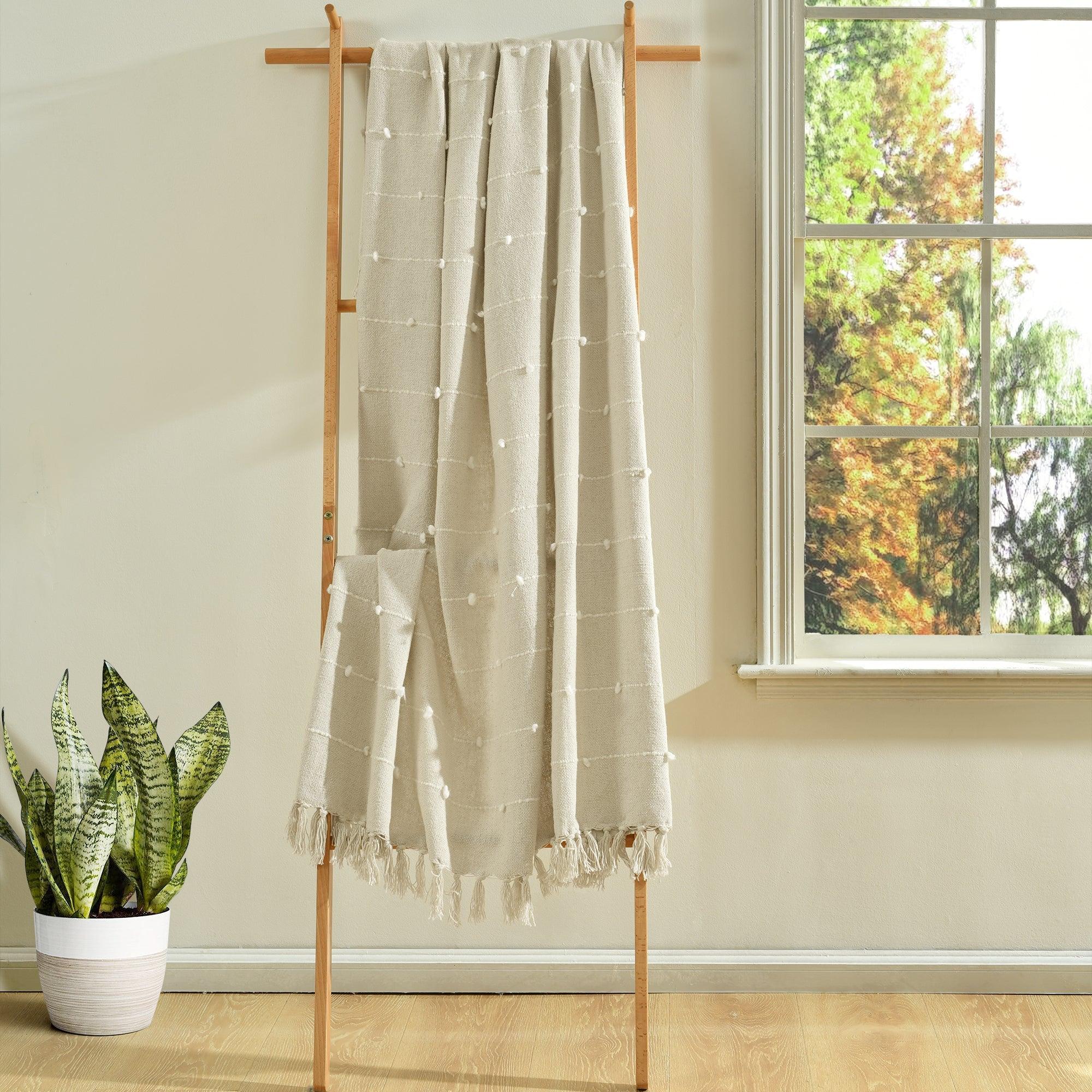 Boho Tufted Cotton Woven Tassel Fringe Throw