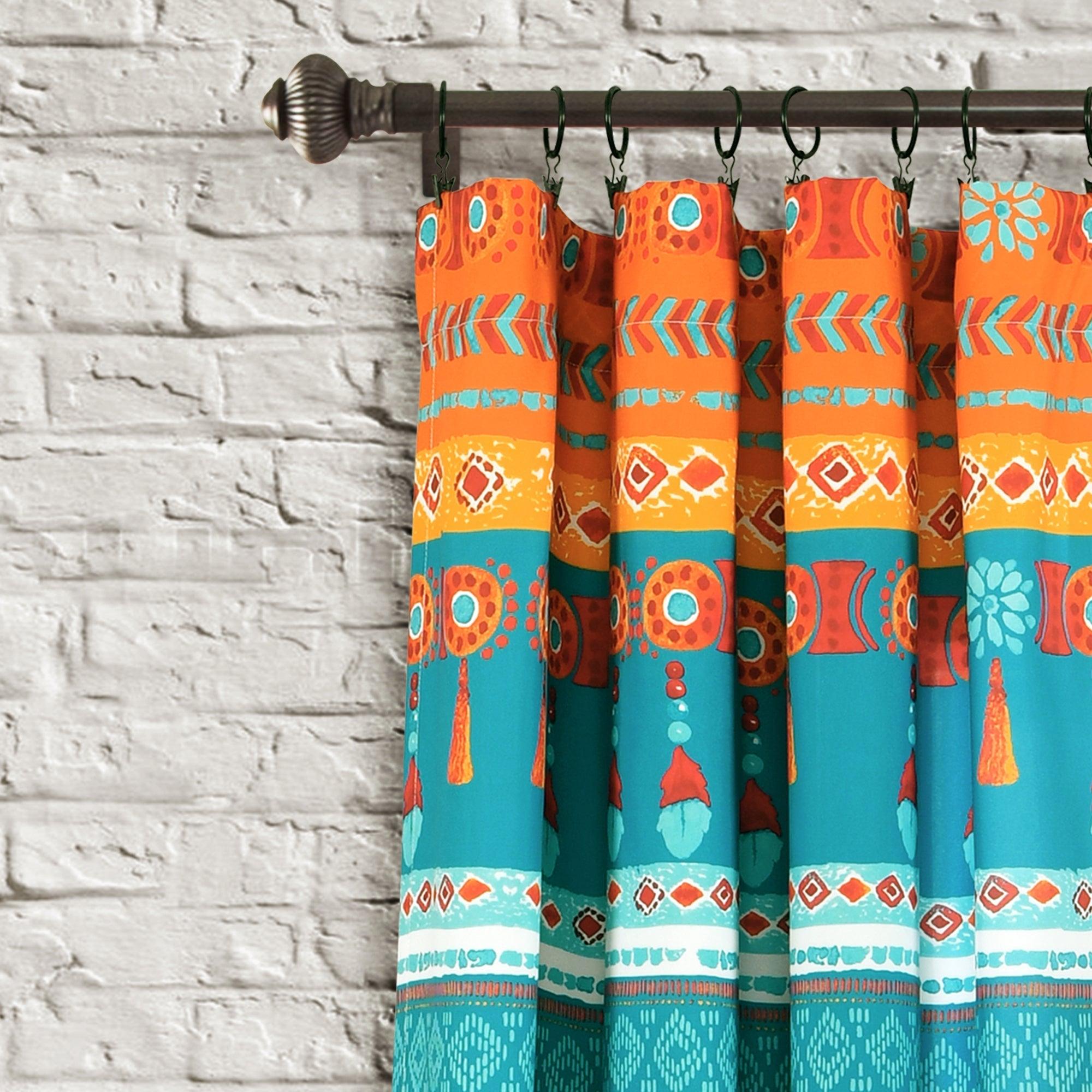 Boho Watercolor Border Window Curtain Panel Set