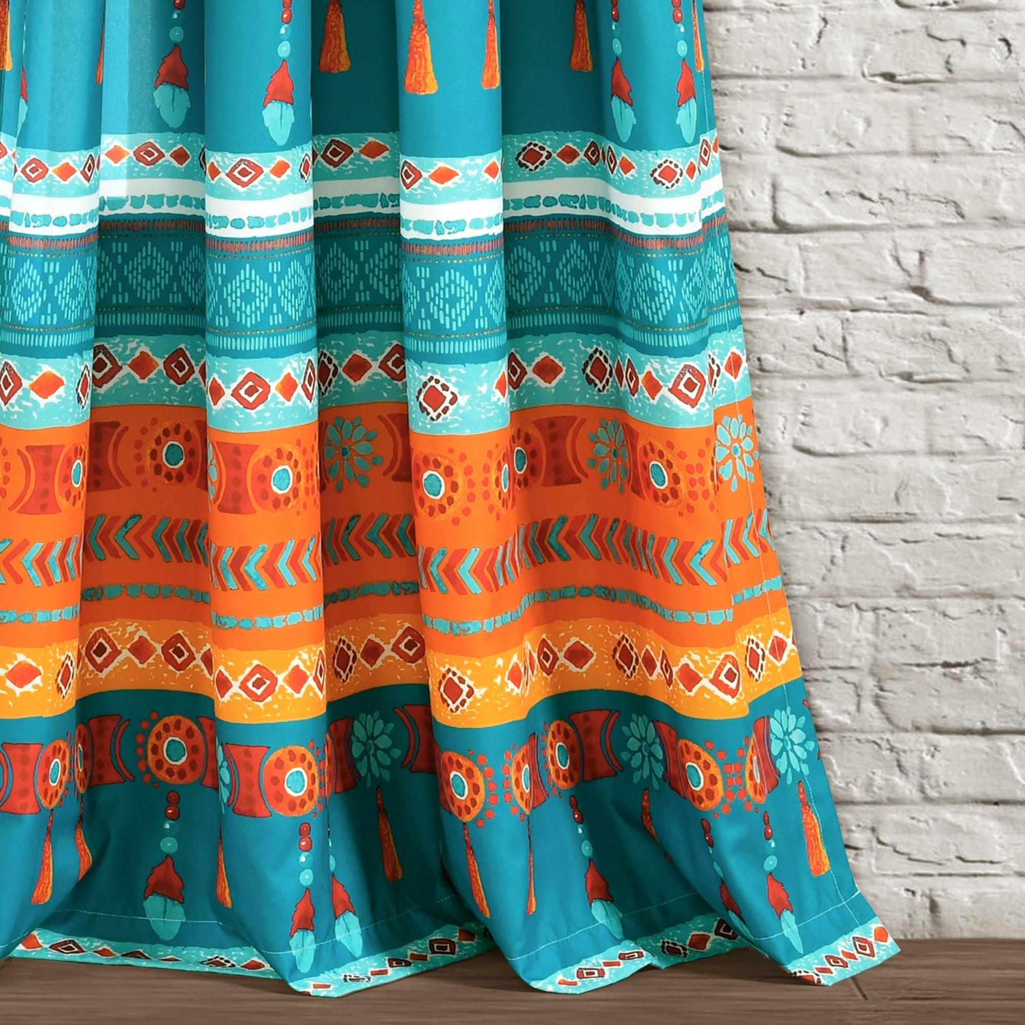 Boho Watercolor Border Window Curtain Panel Set