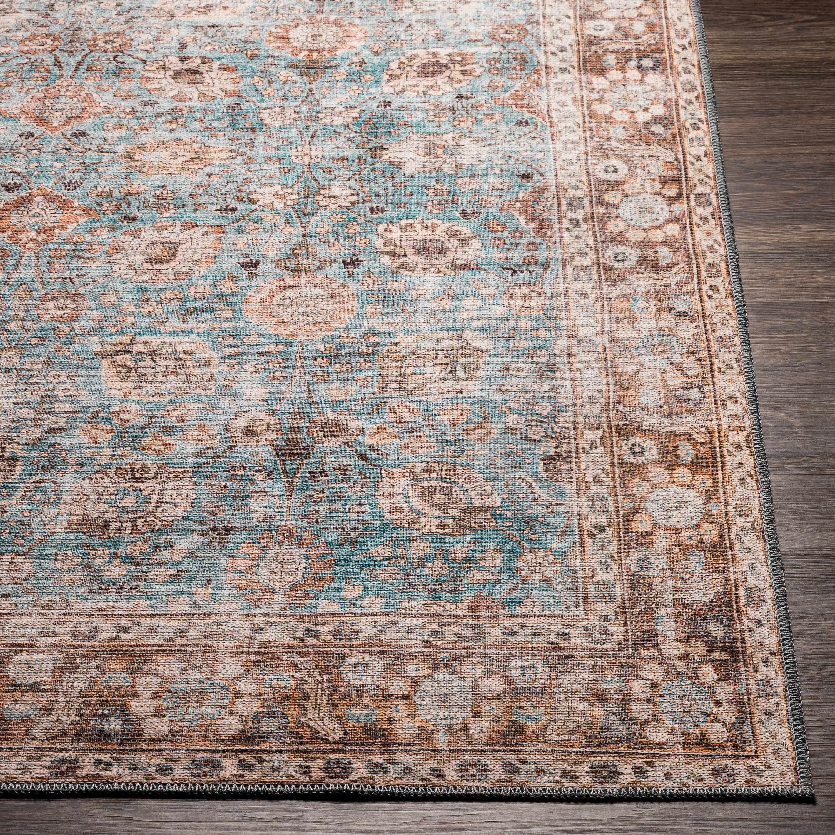 Brown Blue Dauis Vintage Washable Rug