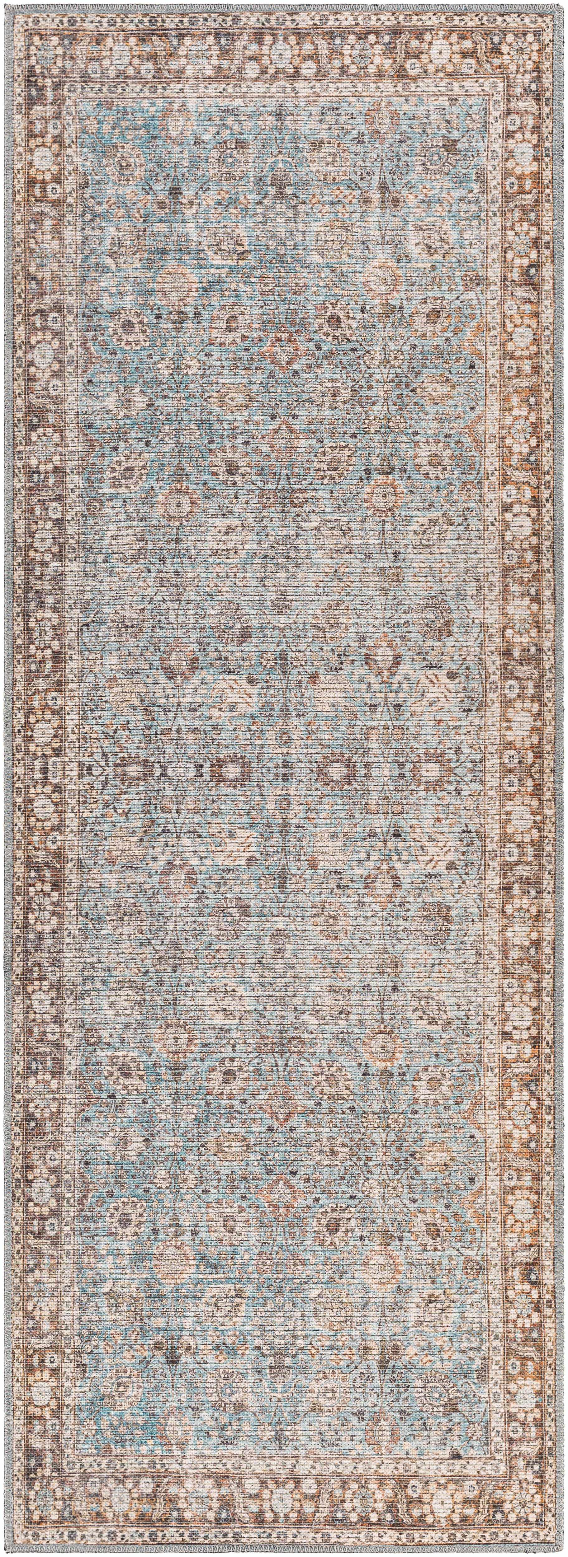 Brown Blue Dauis Vintage Washable Rug