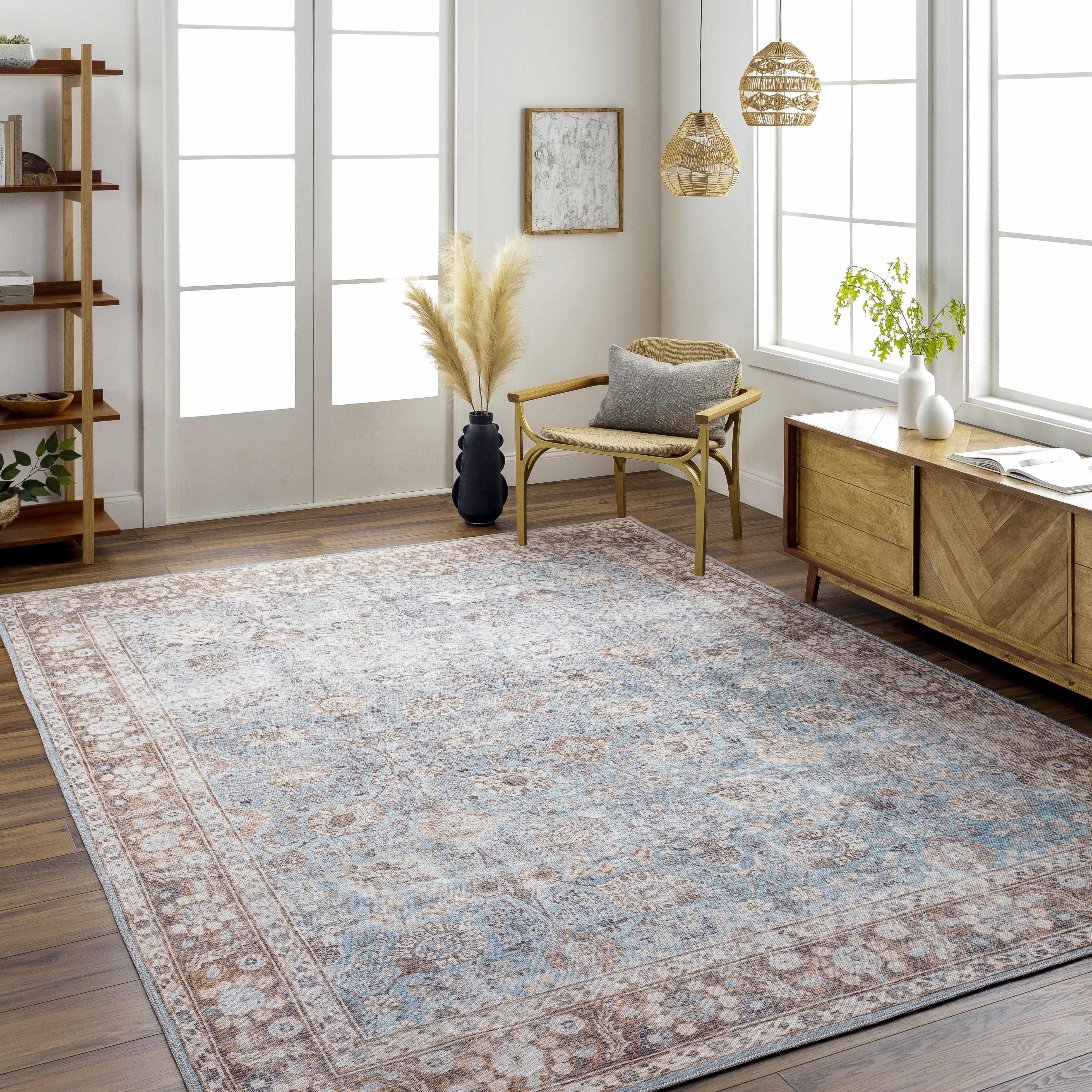 Brown Blue Dauis Vintage Washable Rug