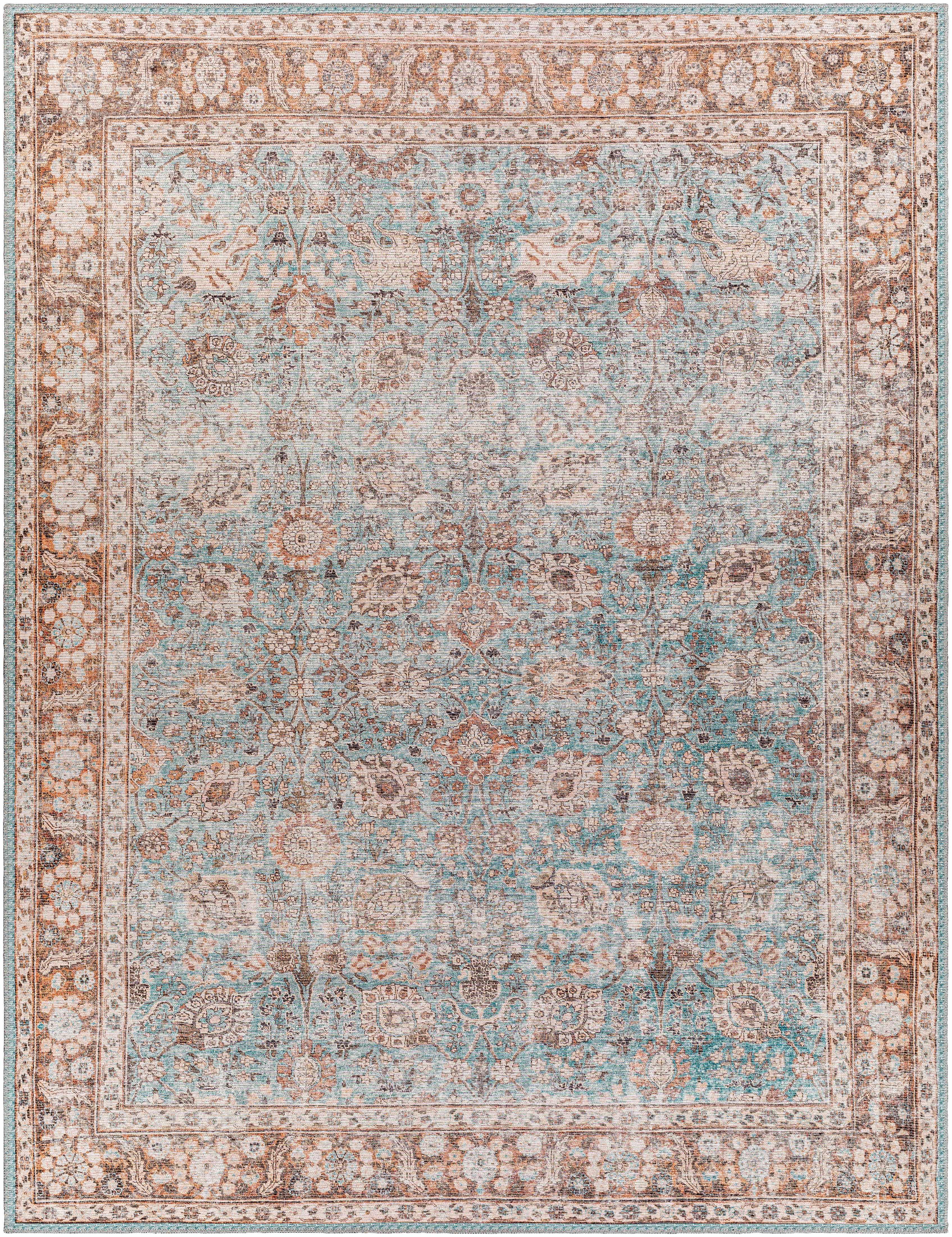 Brown Blue Dauis Vintage Washable Rug