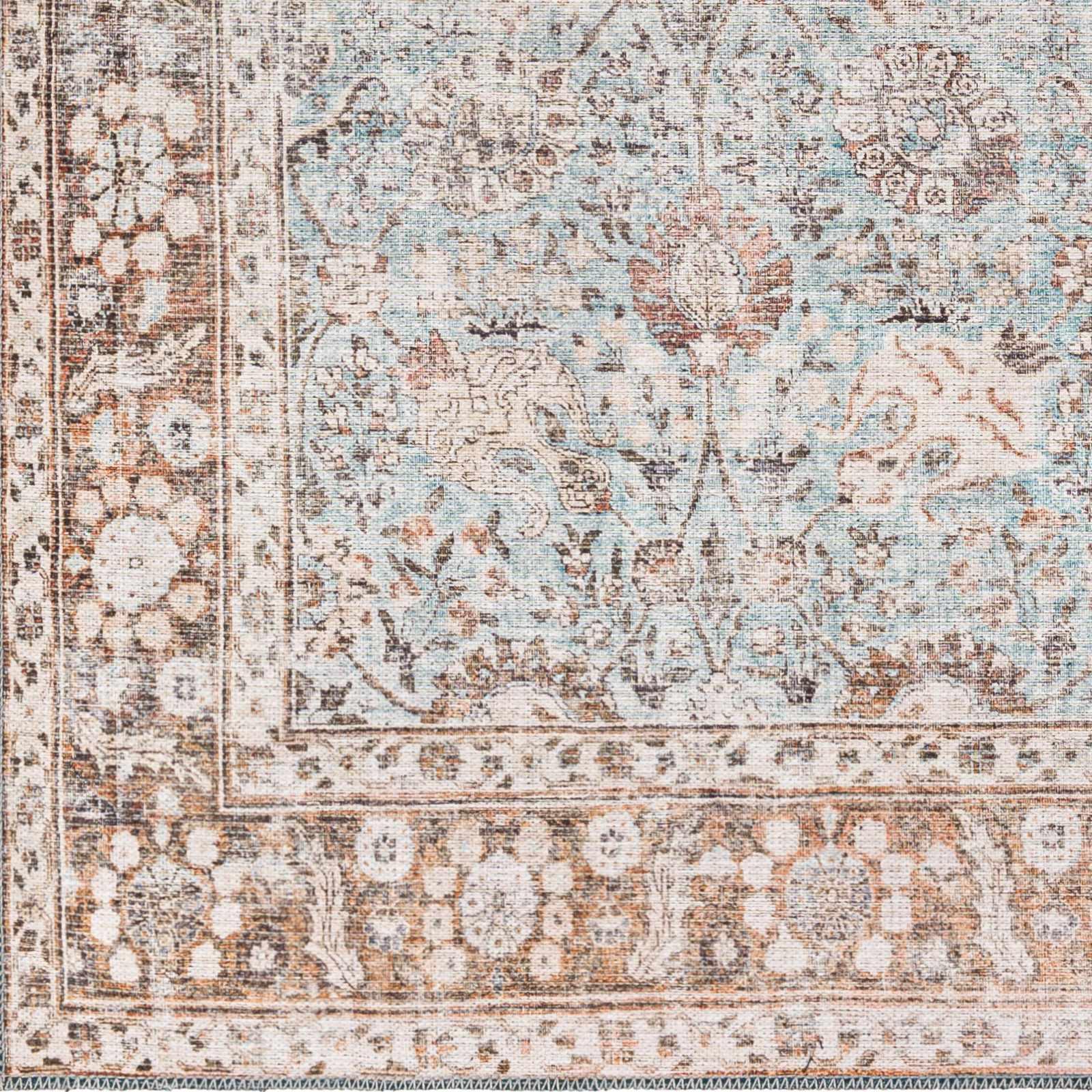 Brown Blue Dauis Vintage Washable Rug