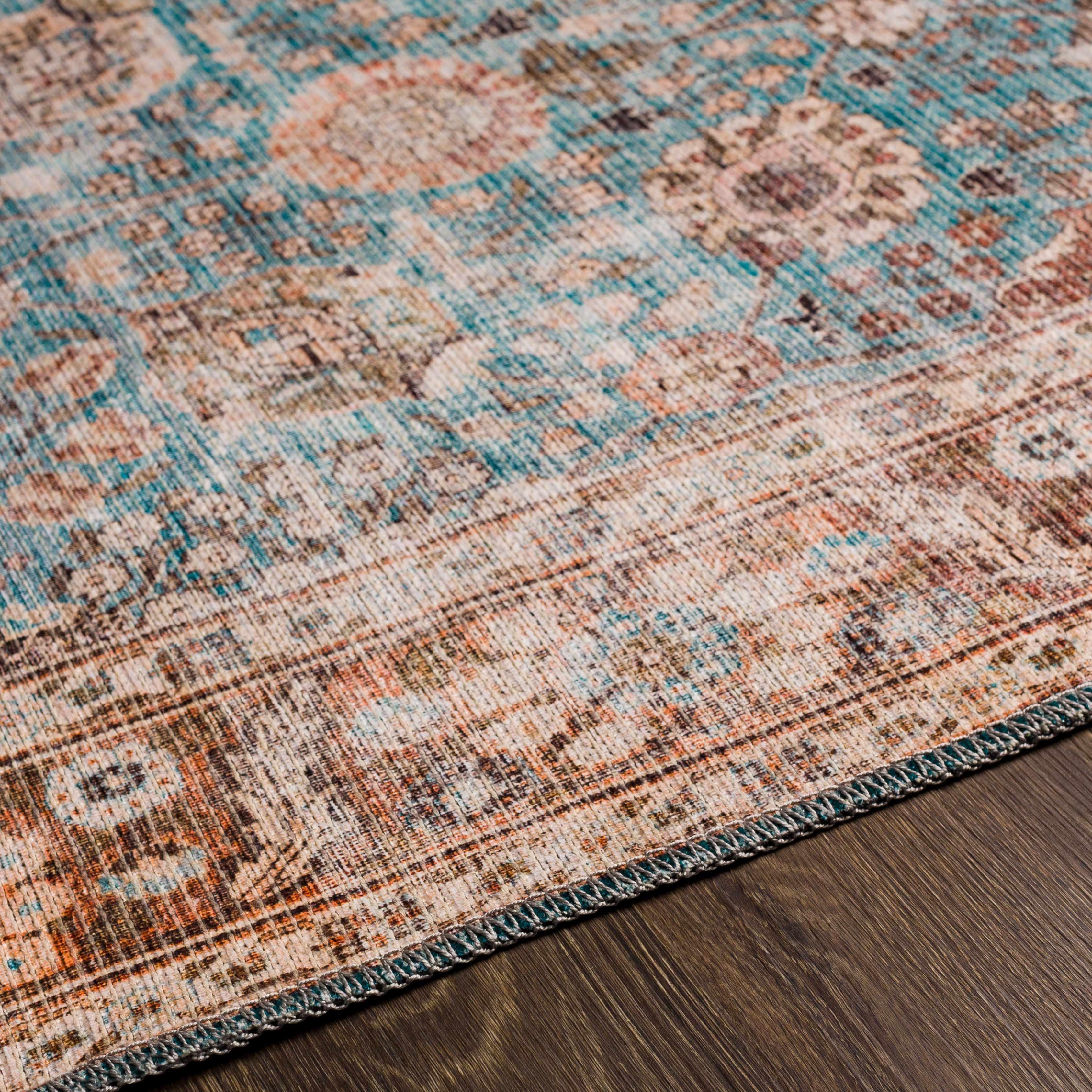 Brown Blue Dauis Vintage Washable Rug