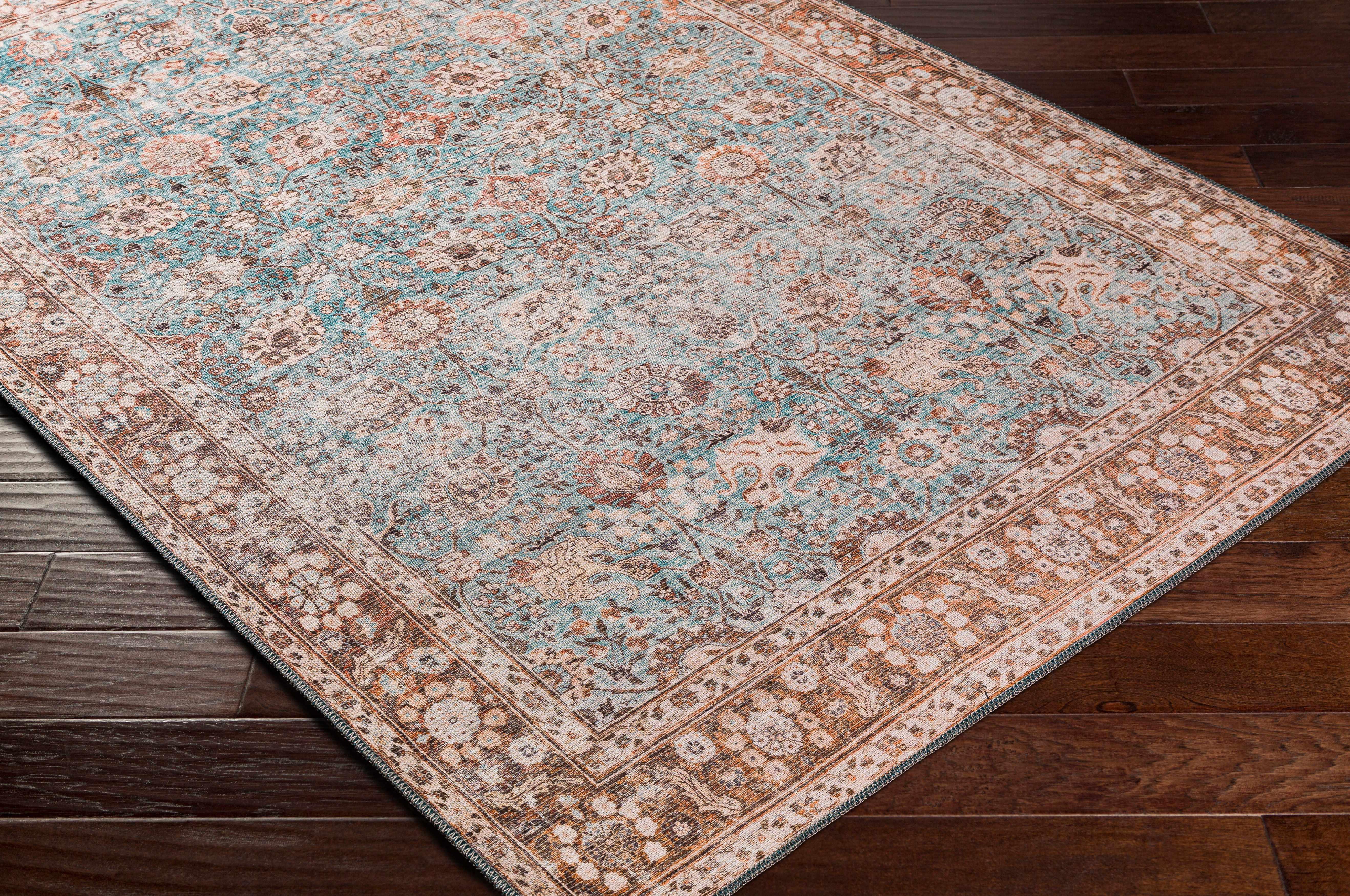 Brown Blue Dauis Vintage Washable Rug