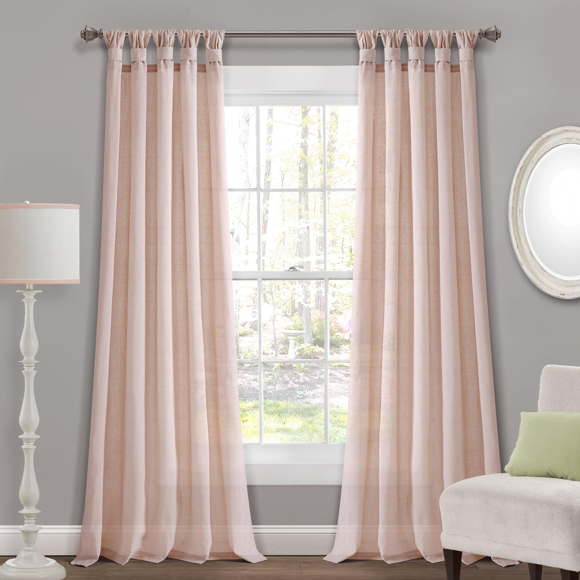 Burlap Knotted Tab Top Window Curtain Panel Set