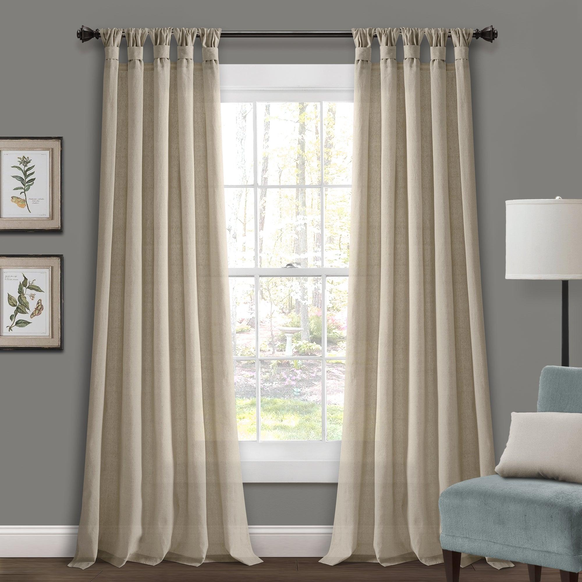 Burlap Knotted Tab Top Window Curtain Panel Set