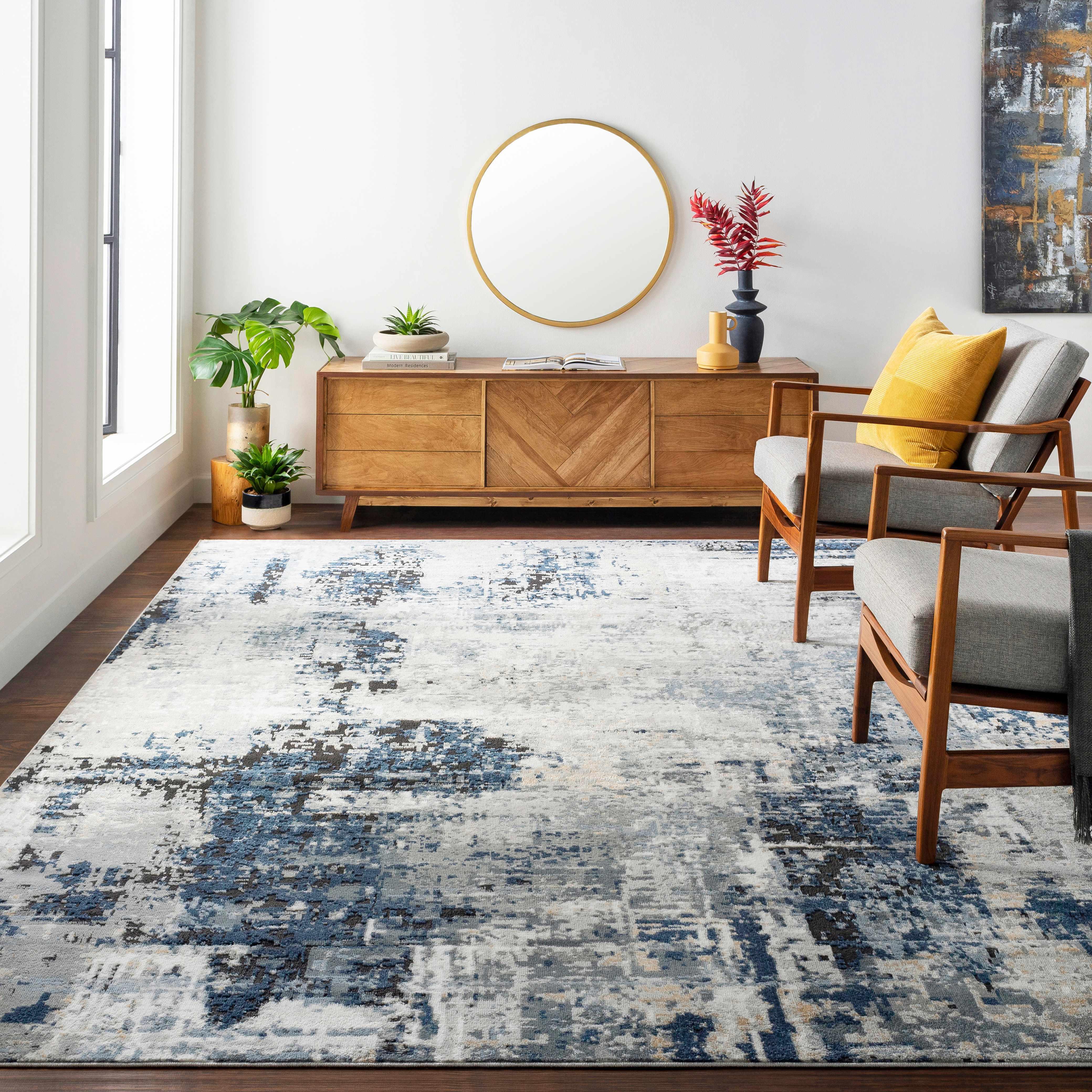 Campsall Gray&Blue Abstract Area Rug