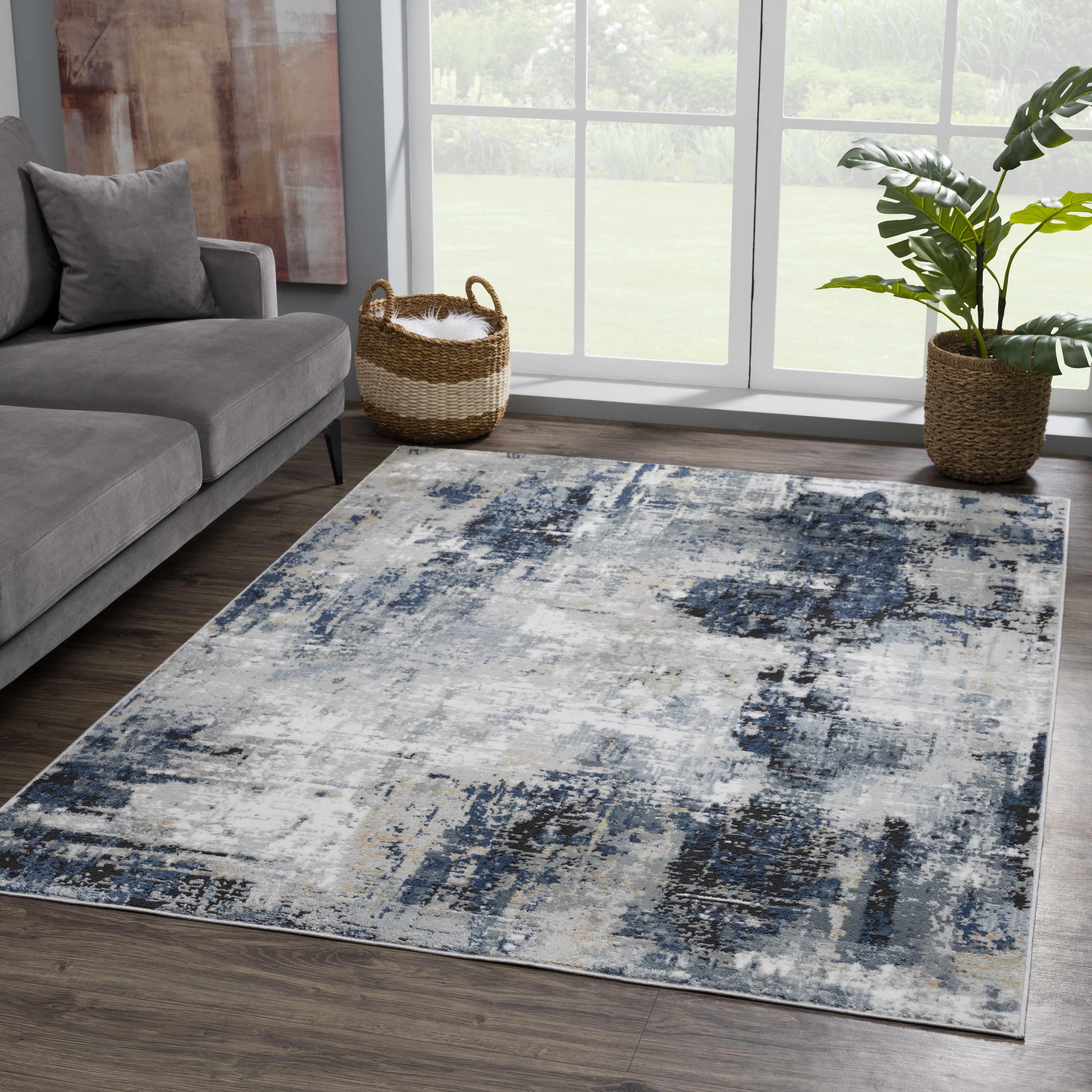 Campsall Gray&Blue Abstract Area Rug