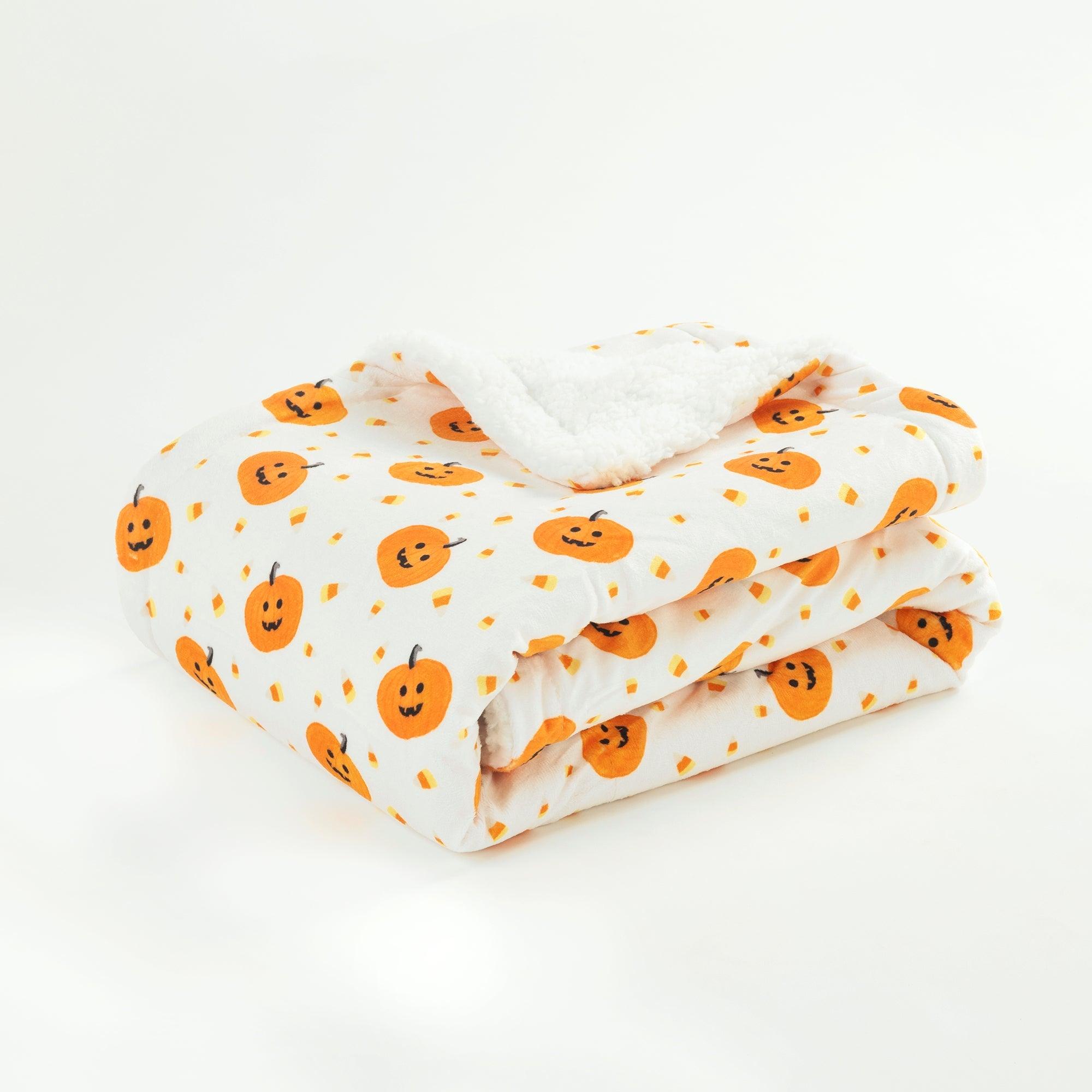 Candy Corn And Pumpkins Sherpa Baby Blanket