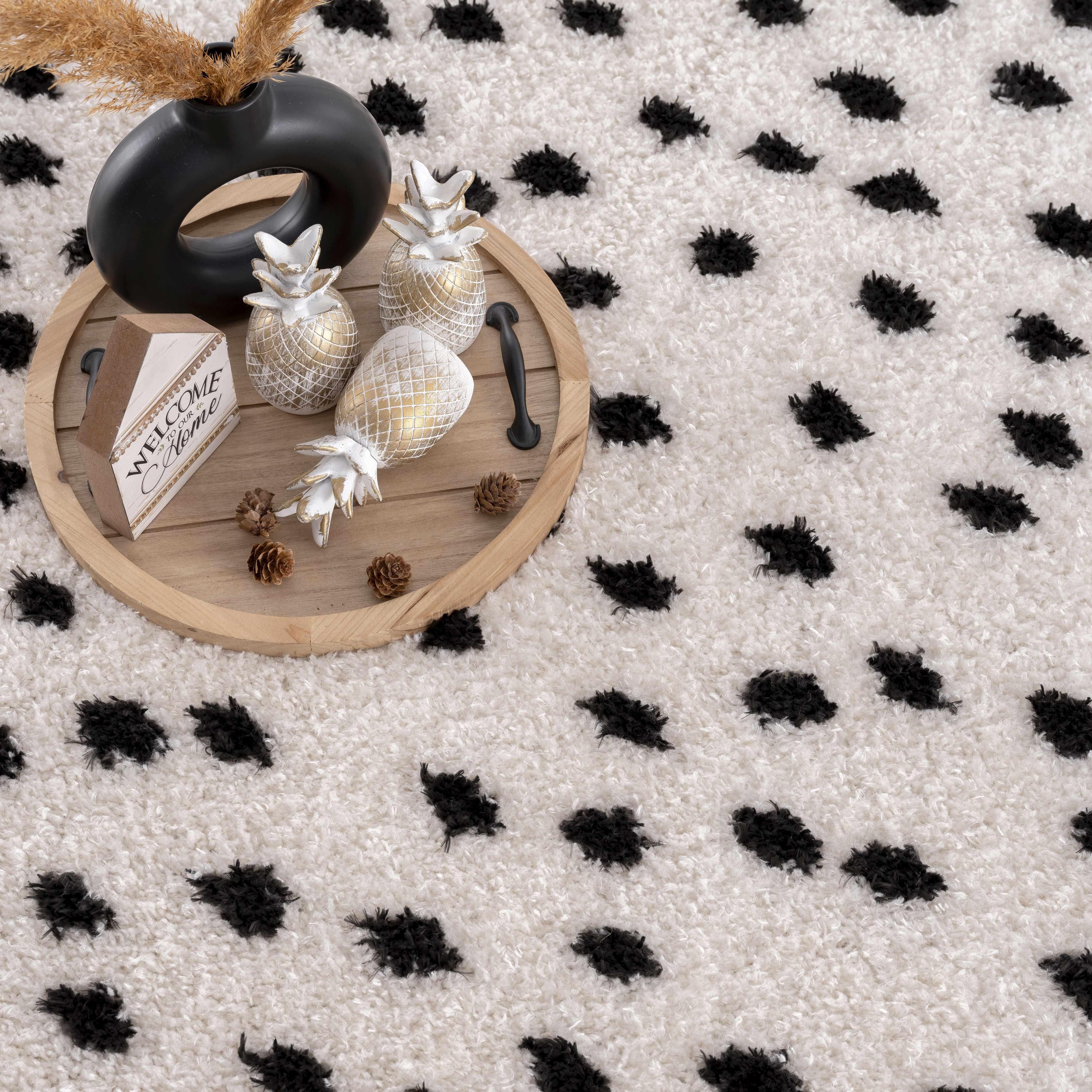 Cansu Black & White Dotted Area Rug