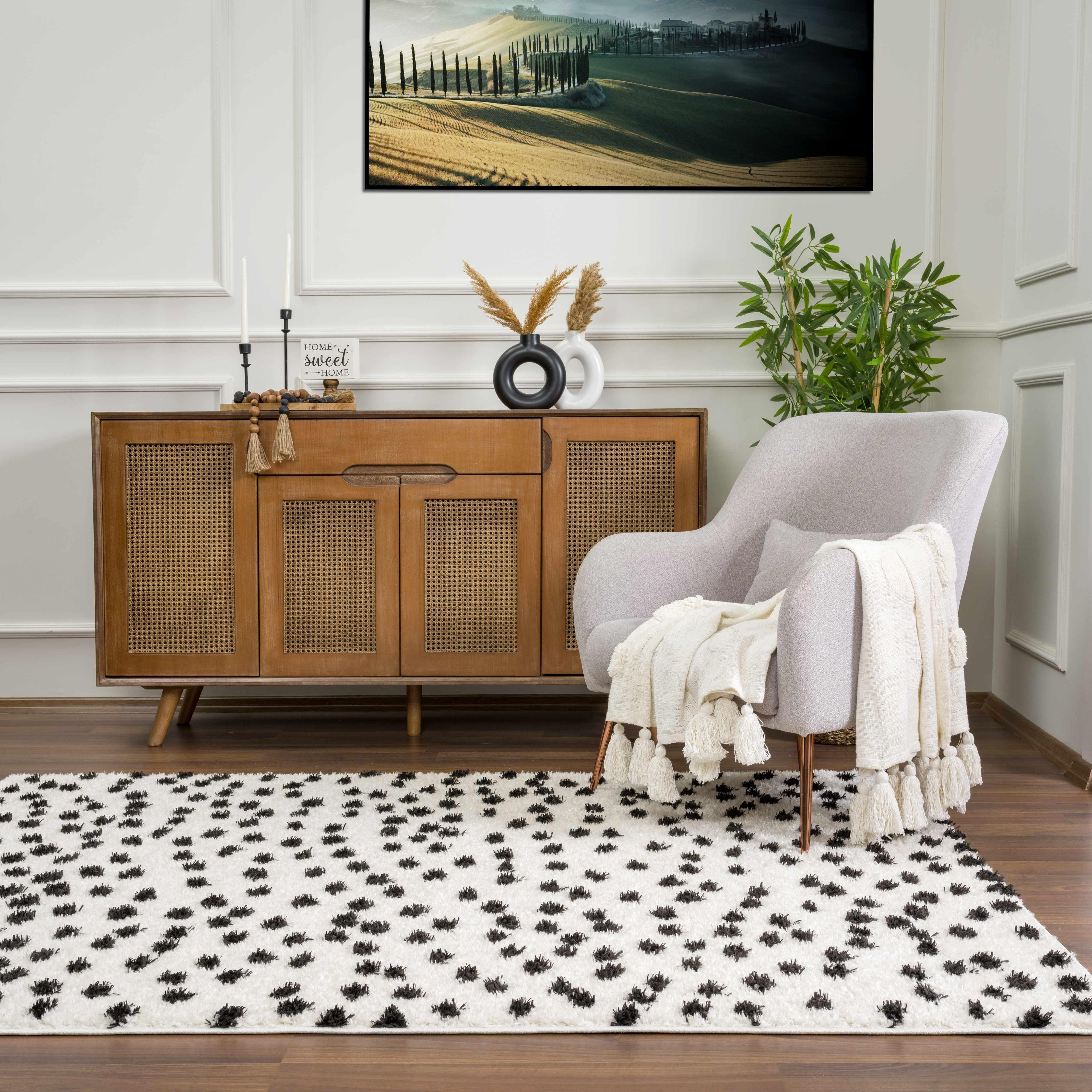 Cansu Black & White Dotted Area Rug