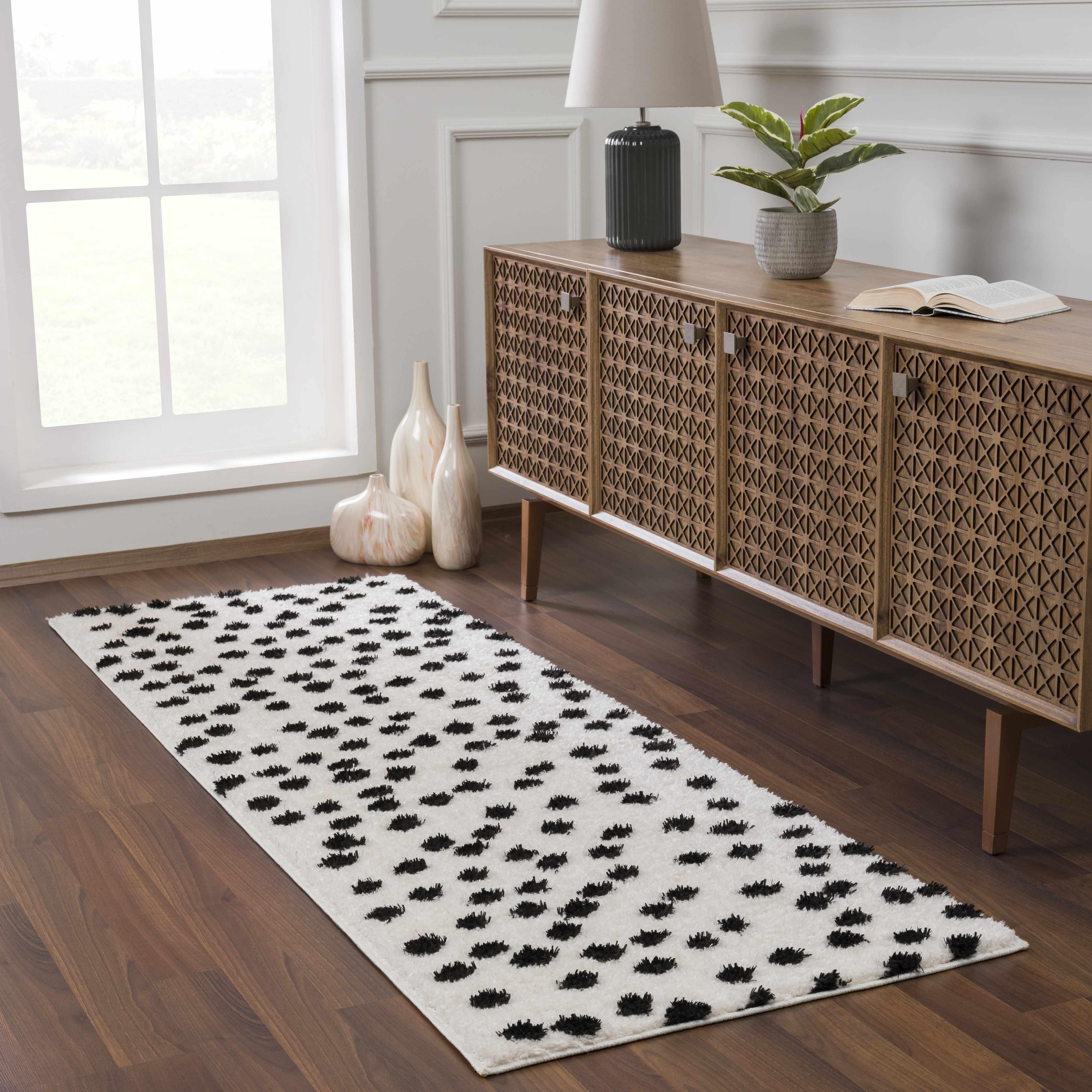 Cansu Black & White Dotted Area Rug