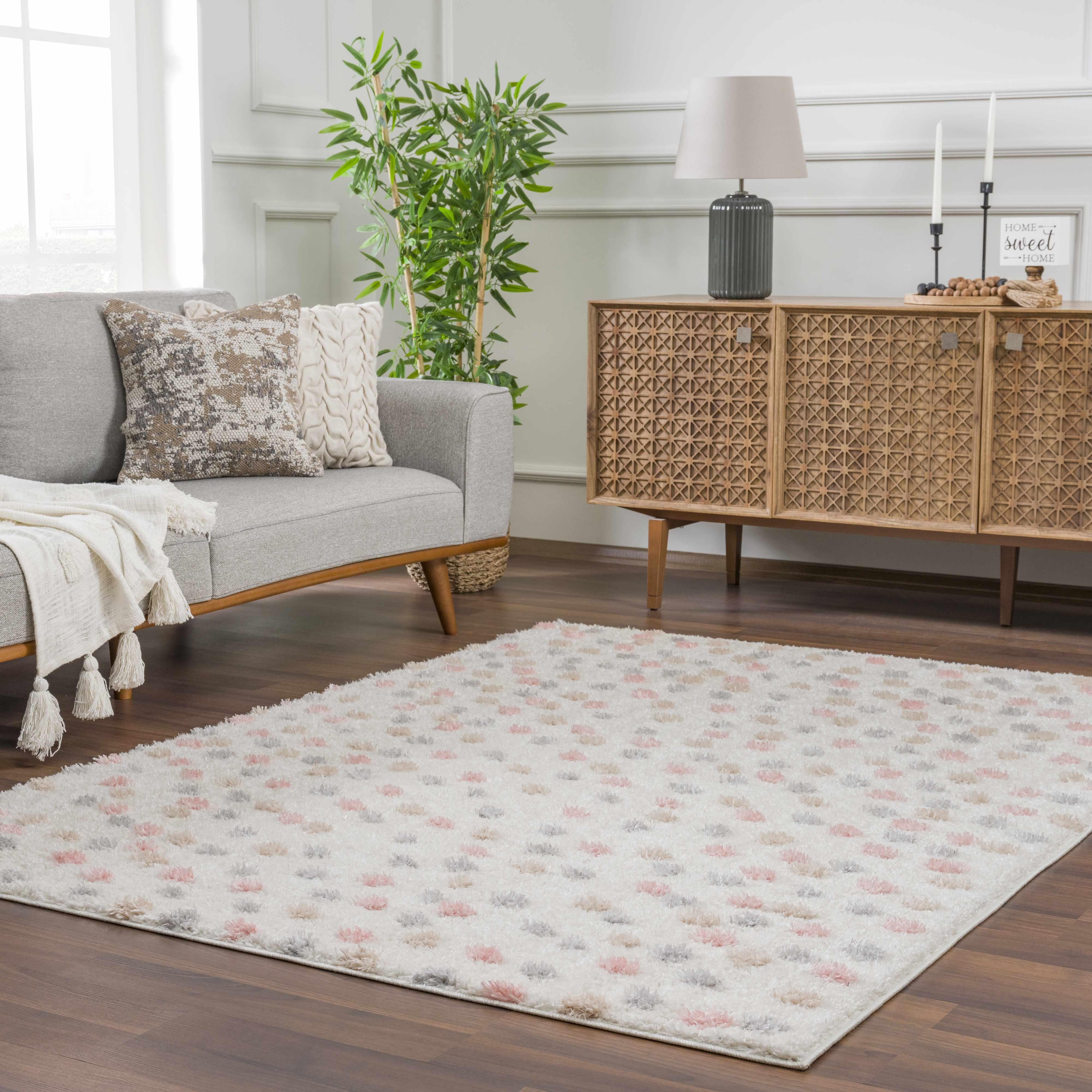 Cansu Pink & Cream Dotted Area Rug