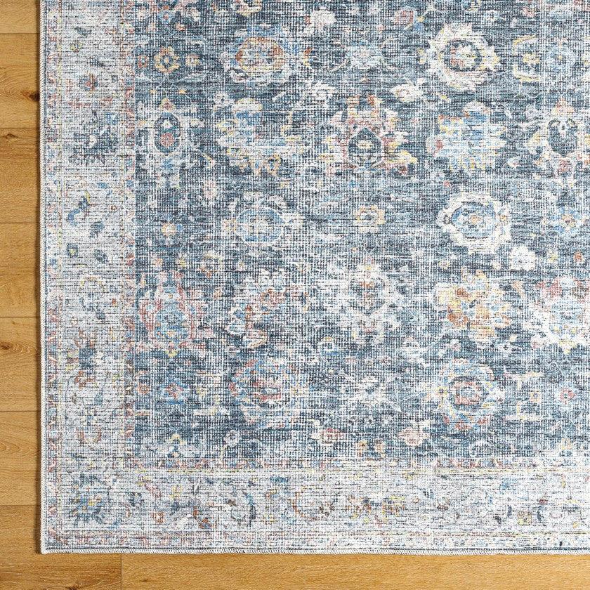 Christe Traditional Dark Blue Washable Area Rug