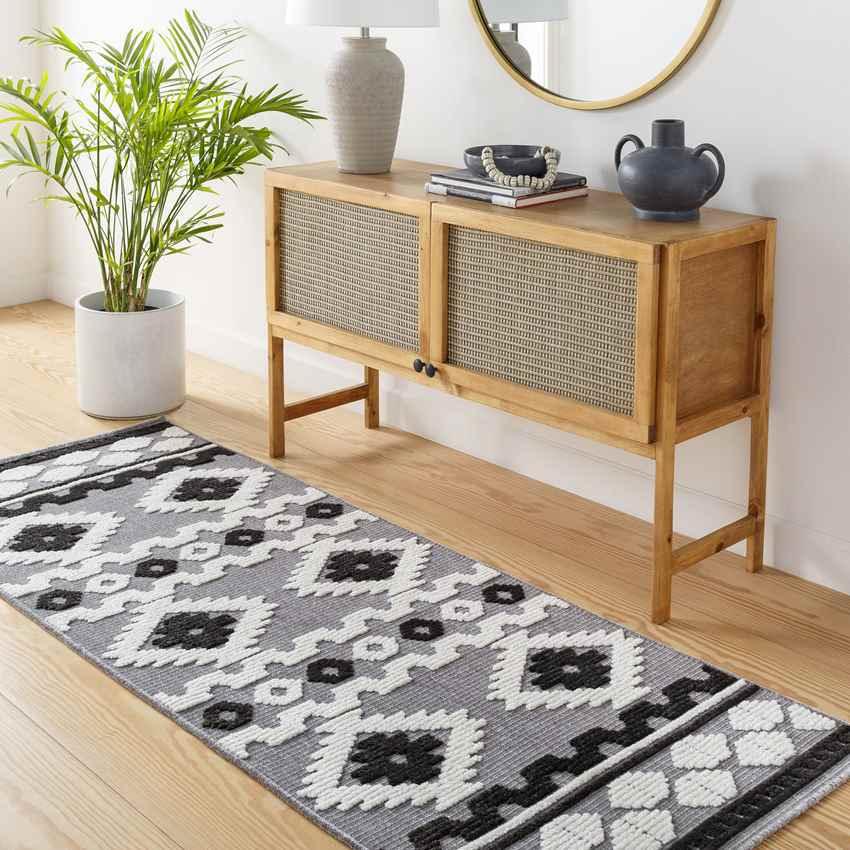 Cincinnati Rustic Black Washable Area Rug