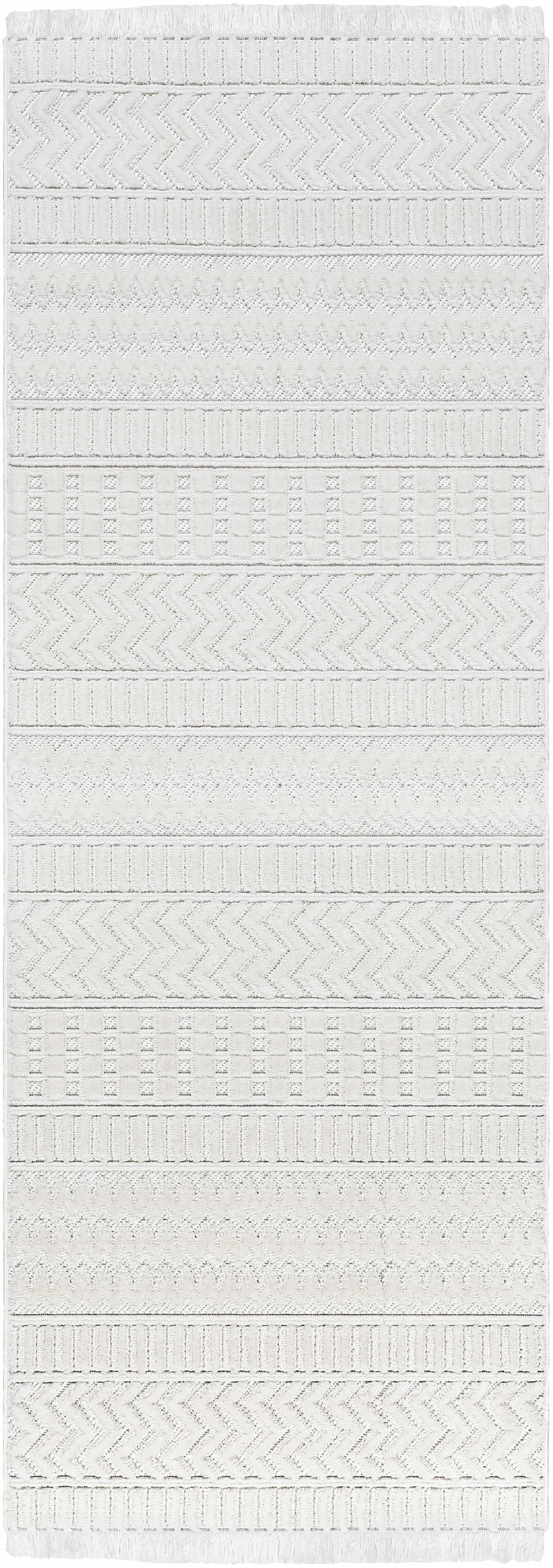 Cira Ivory Textured Area Rug with Fringes