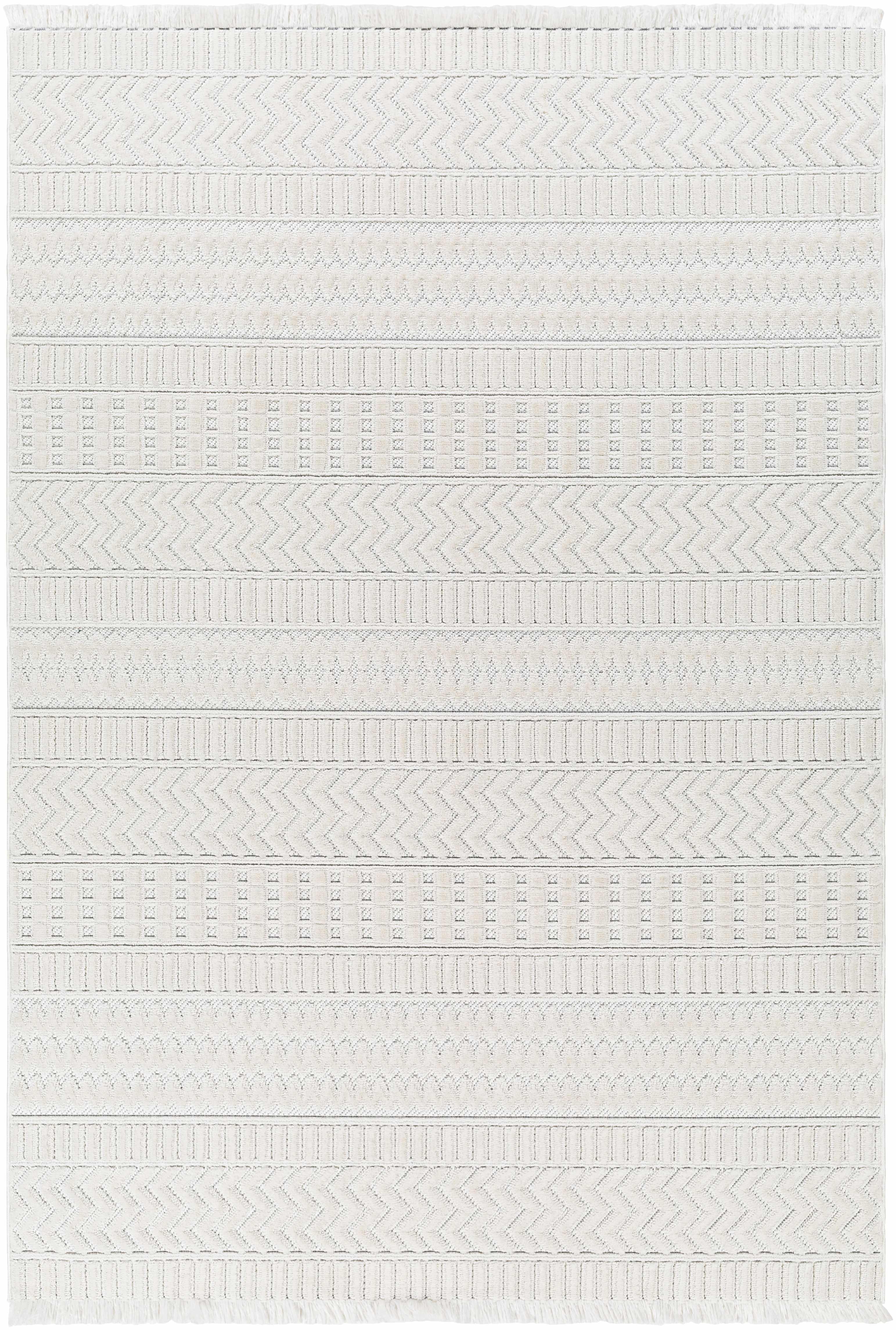 Cira Ivory Textured Area Rug with Fringes