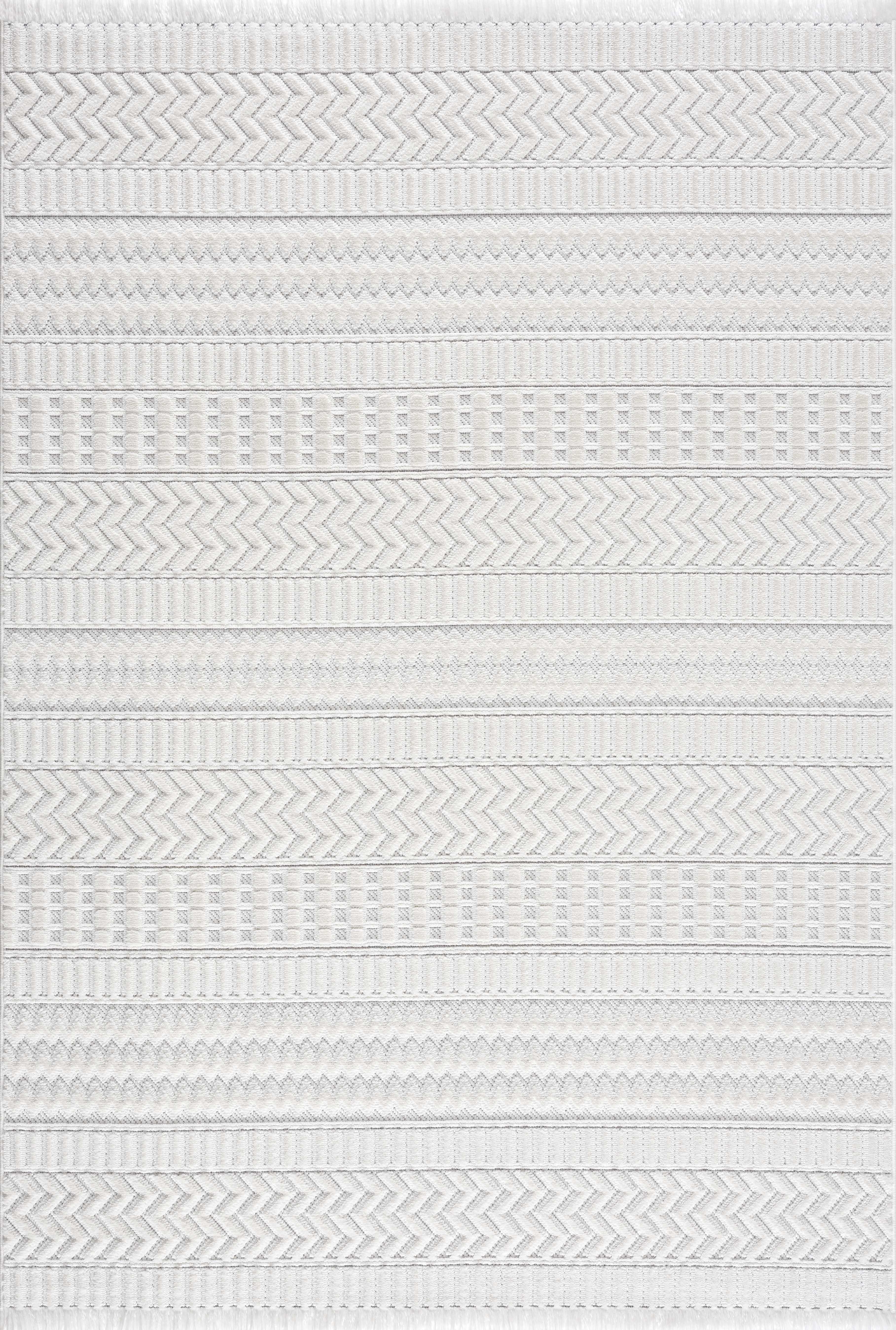 Cira Ivory Textured Area Rug with Fringes