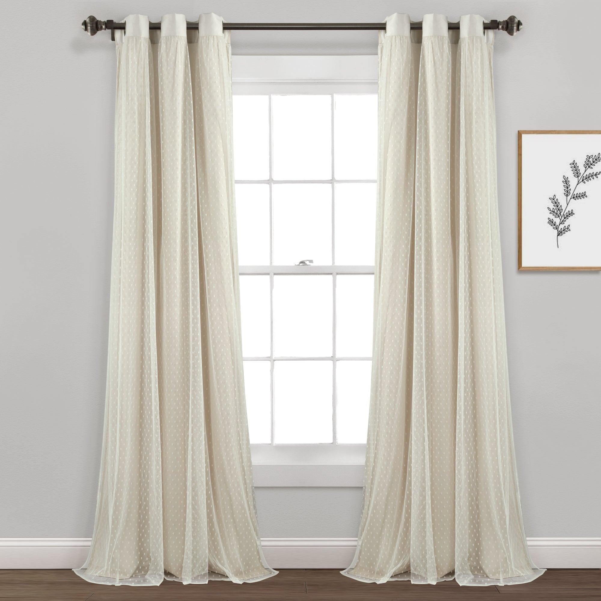 Cottage Polka Dot Sheer Window Curtain Panel Set