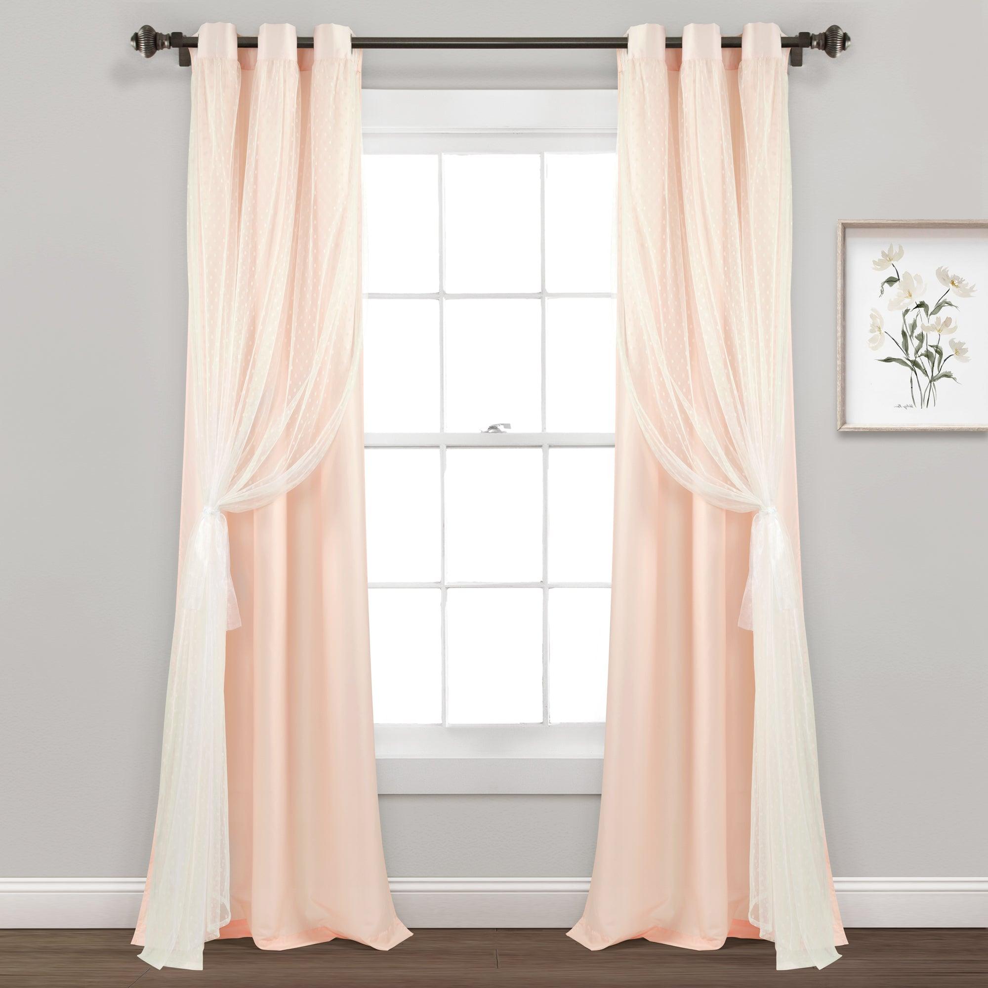 Cottage Polka Dot Sheer Window Curtain Panel Set