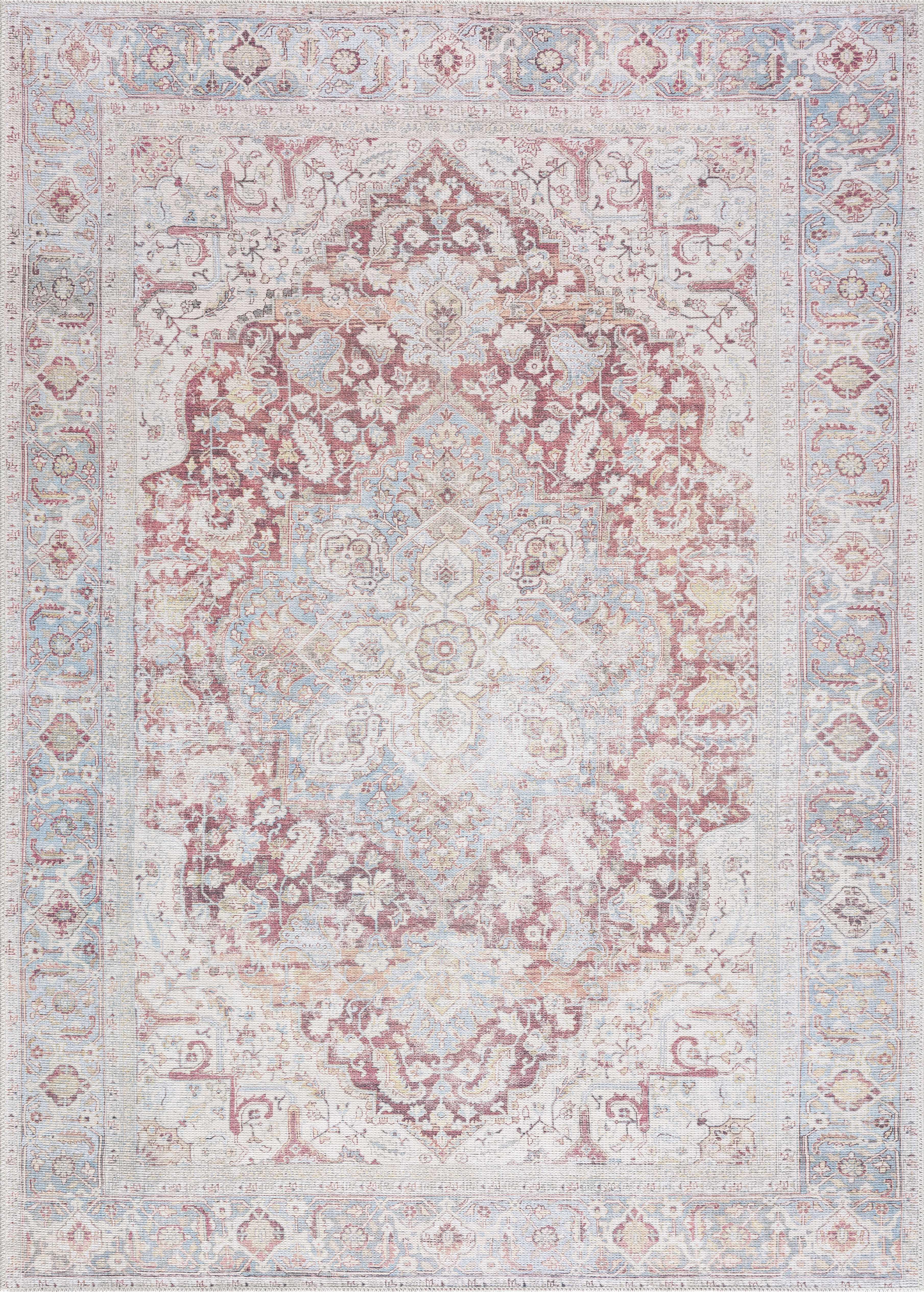 Cream Rust Leeston Vintage Washable Area Rug