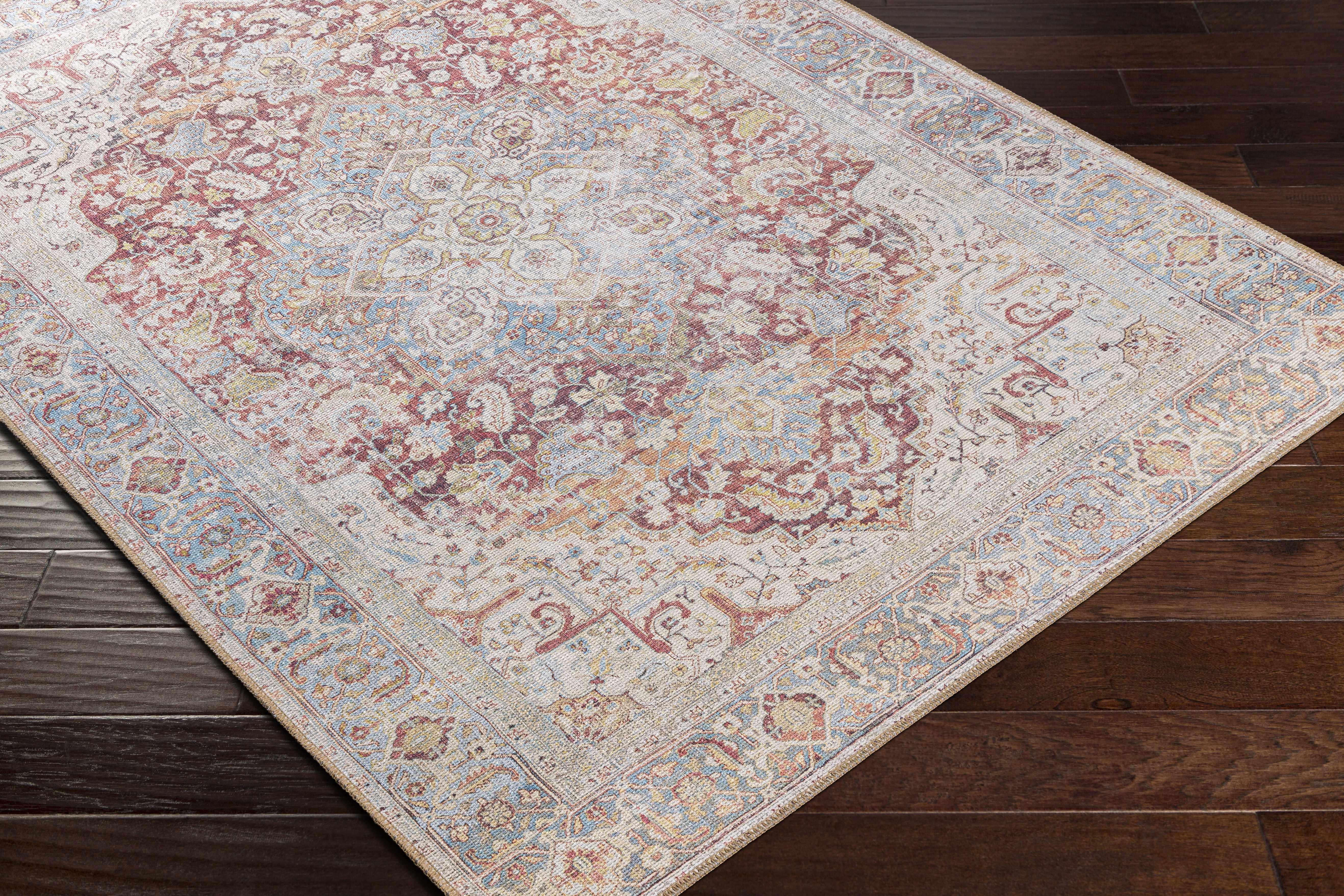 Cream Rust Leeston Vintage Washable Area Rug