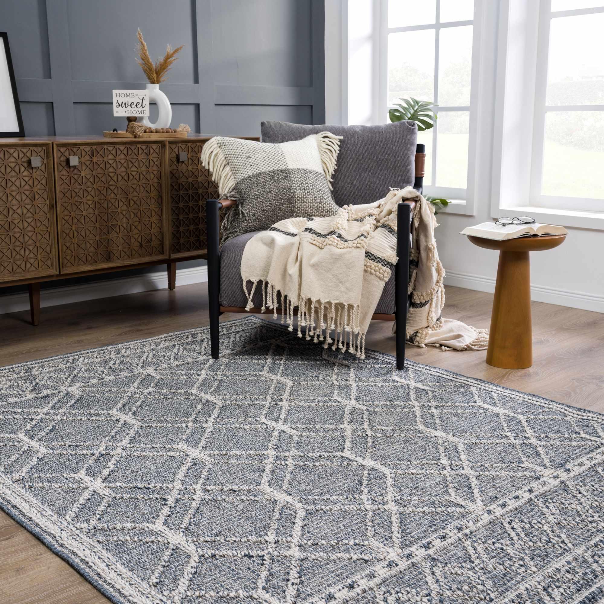 Diah Gray Blue & Bone Area Rug