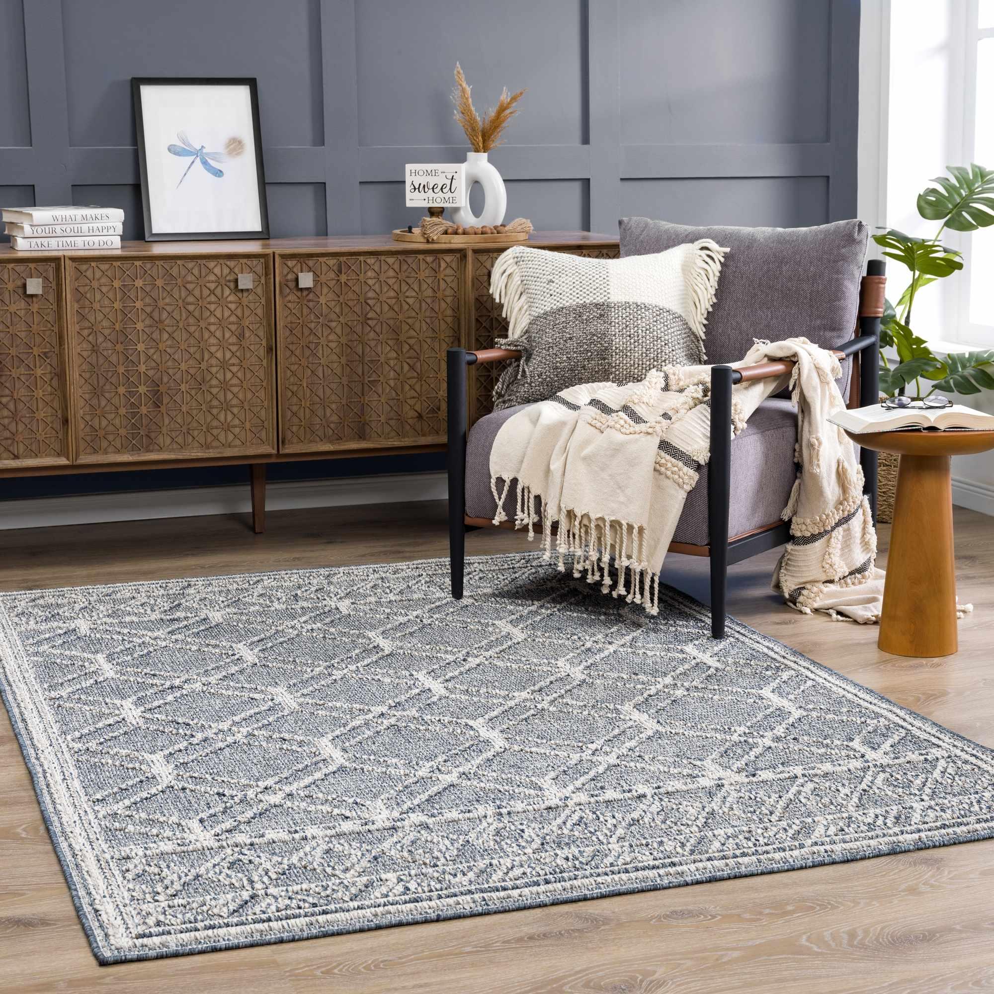 Diah Gray Blue & Bone Area Rug