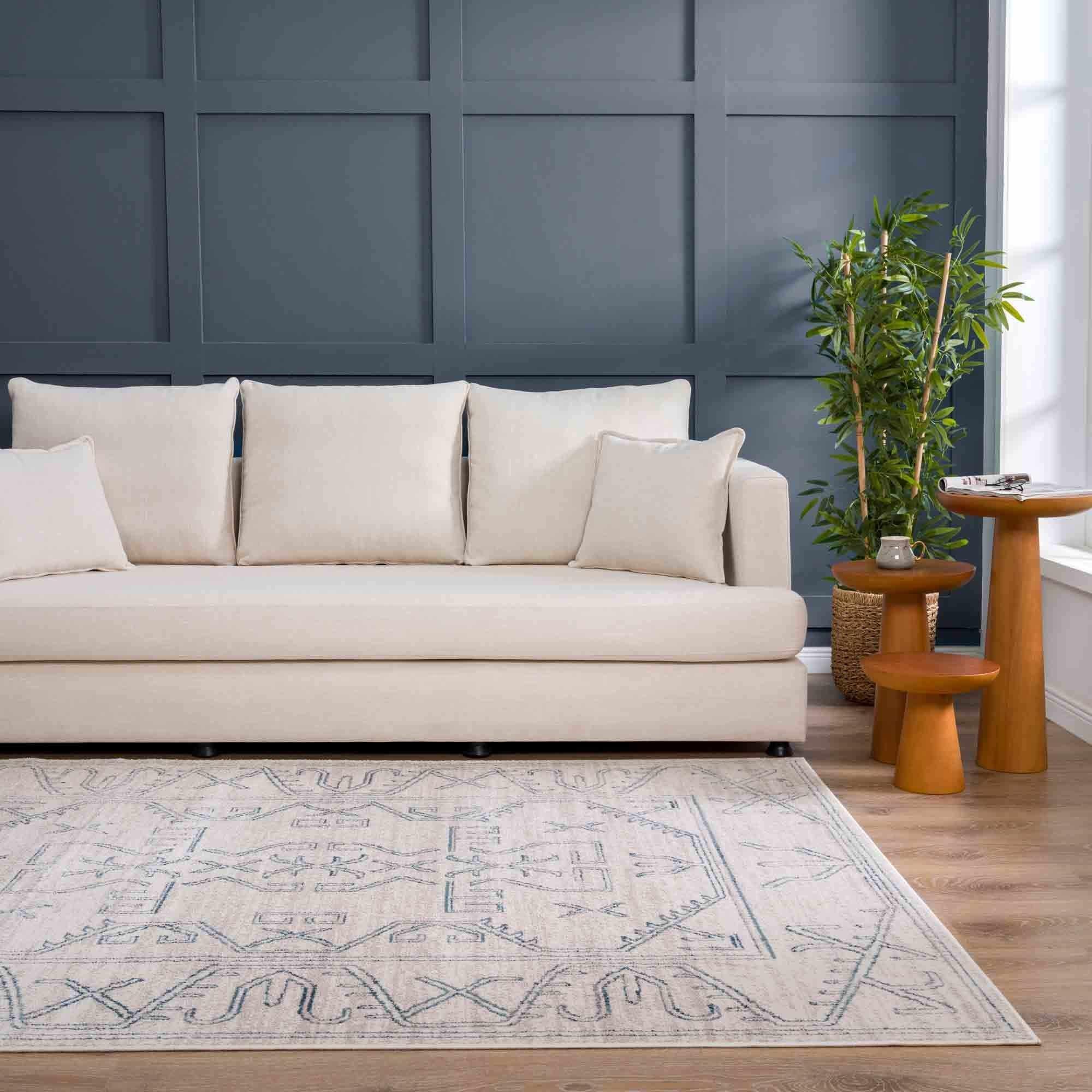 Divya Cream & Silver Blue Area Rug