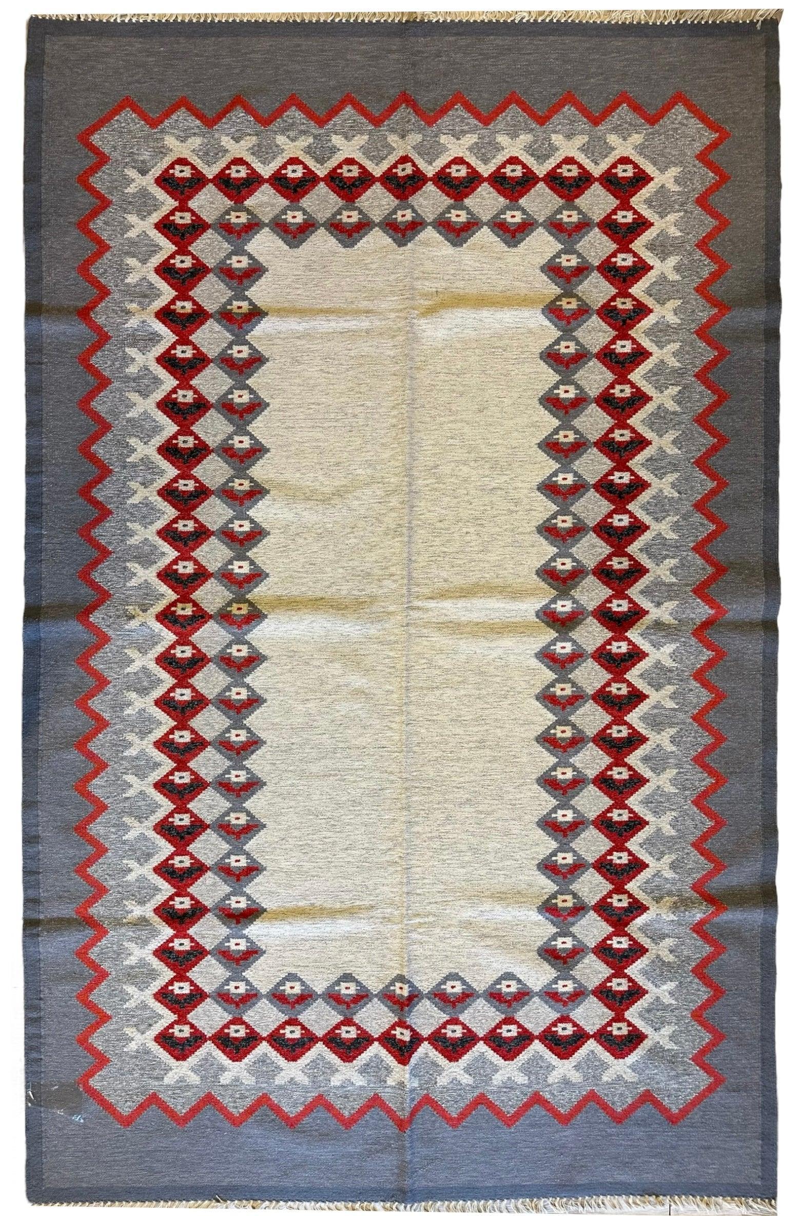 Eastern European Diamond Patterned Kilim Rug 6’4” x 9’1”