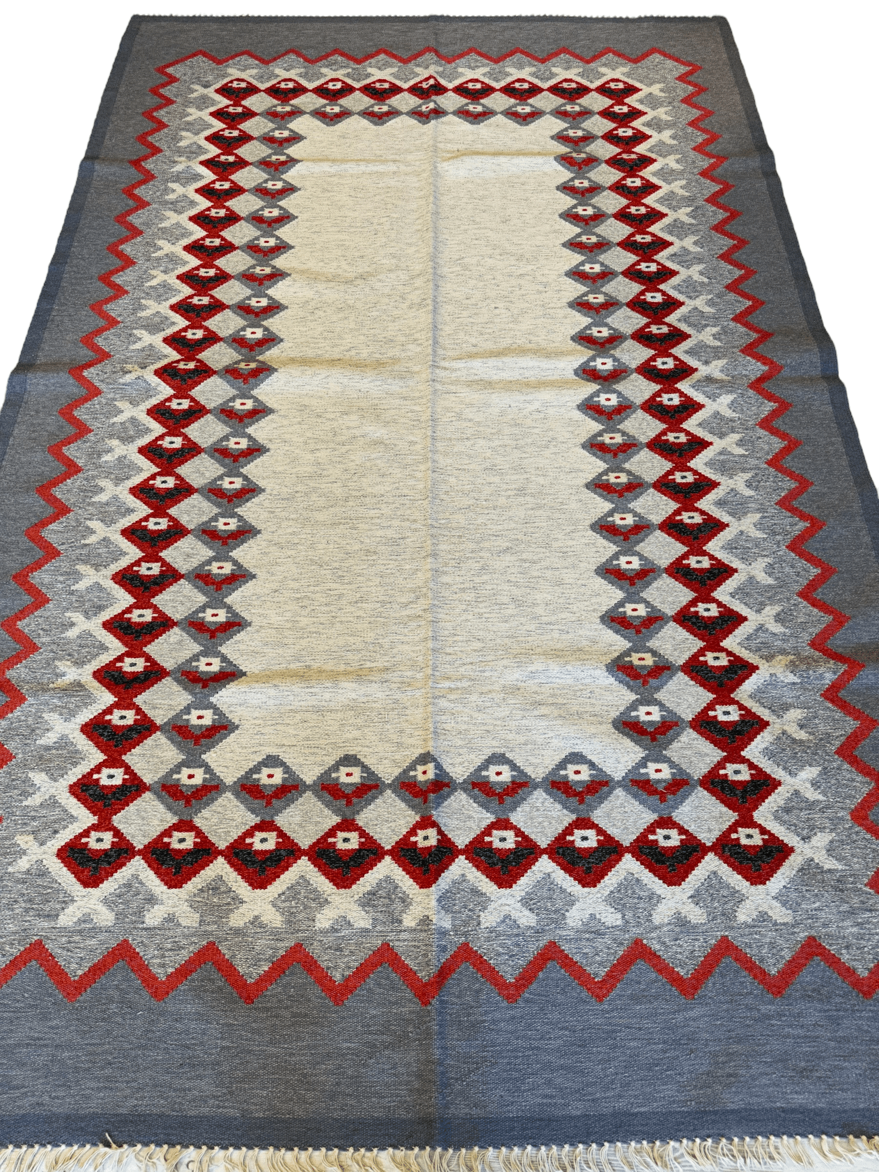 Eastern European Diamond Patterned Kilim Rug 6’4” x 9’1”