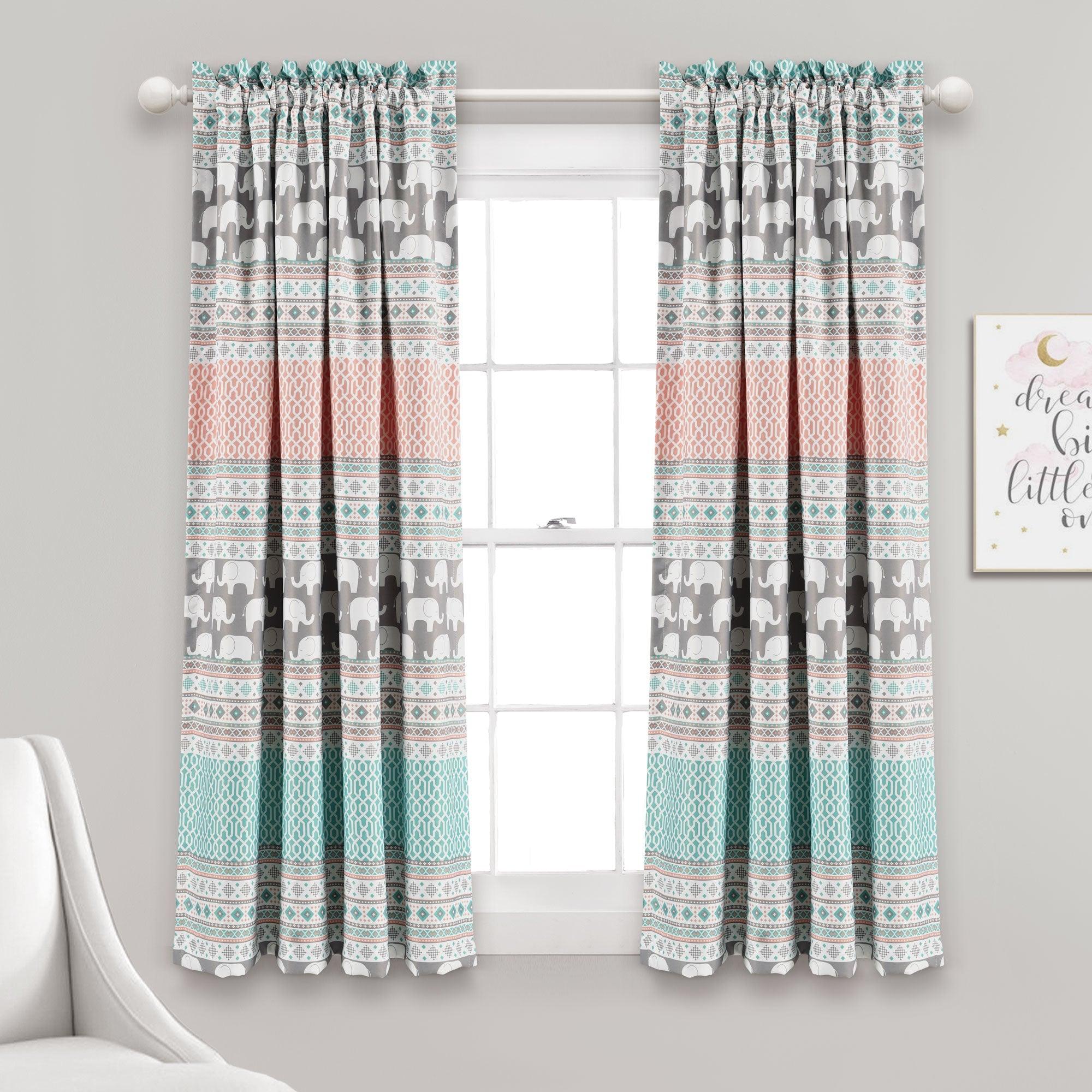 Elephant Stripe Room Darkening Window Curtain Panel Set