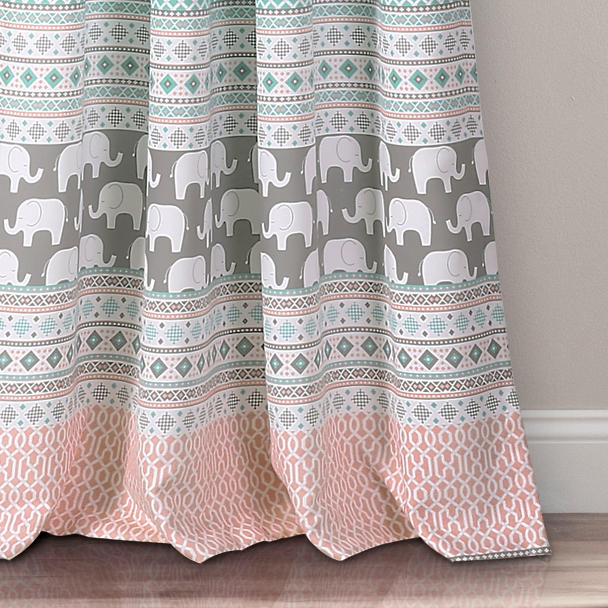 Elephant Stripe Room Darkening Window Curtain Panel Set