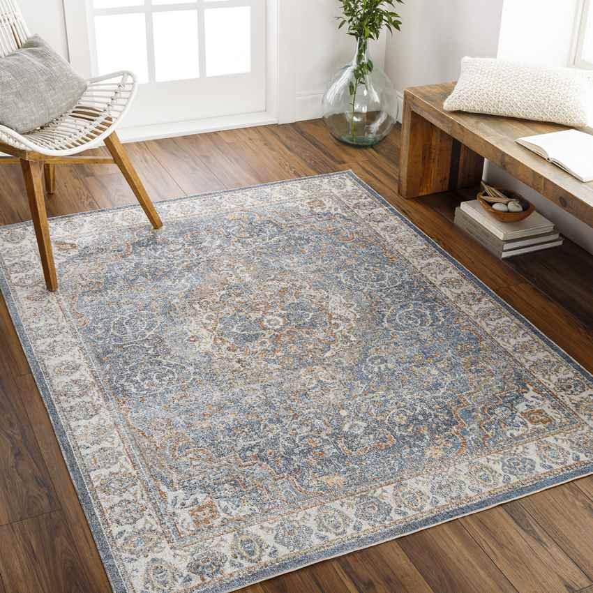 Elsmore Traditional Dark Blue Washable Area Rug