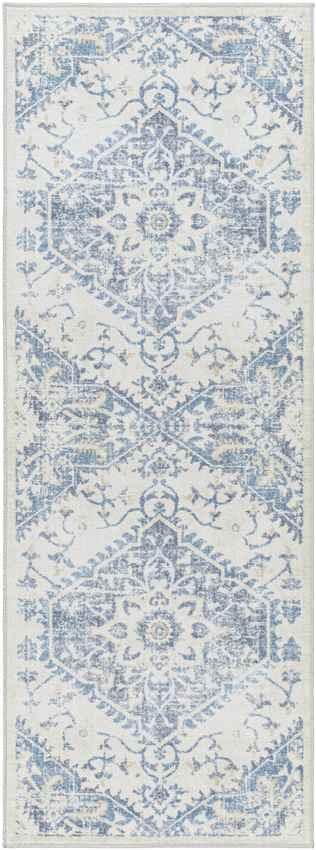 Eman Traditional Denim Blue Washable Area Rug