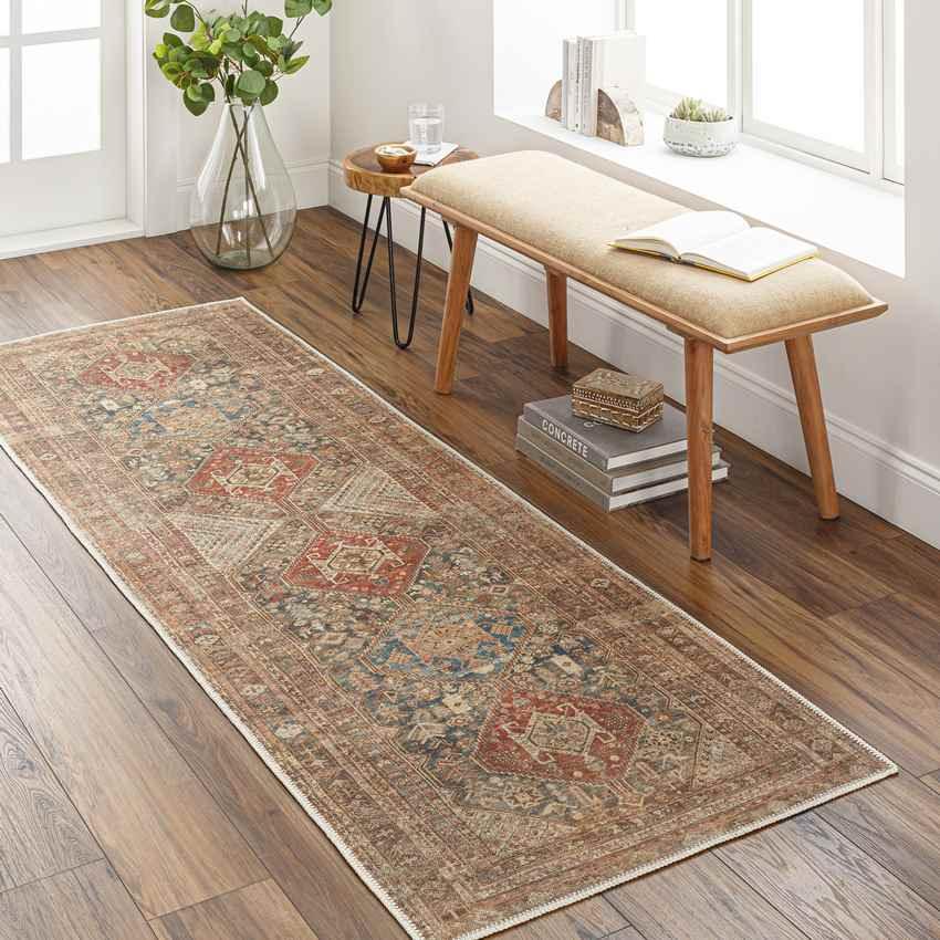 Episkopi Traditional Rust Washable Area Rug