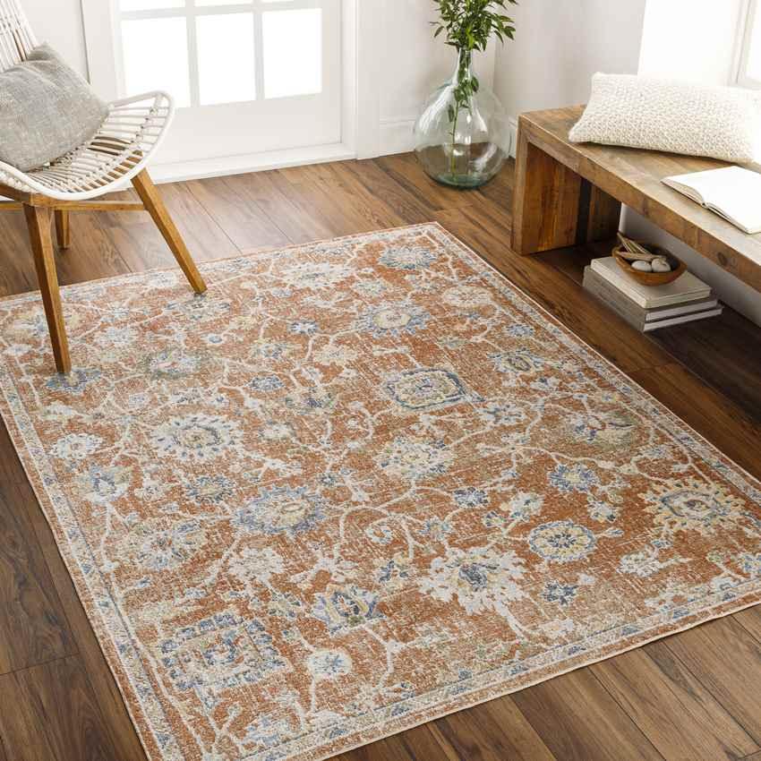 Erlanger Traditional Burnt Orange Washable Area Rug