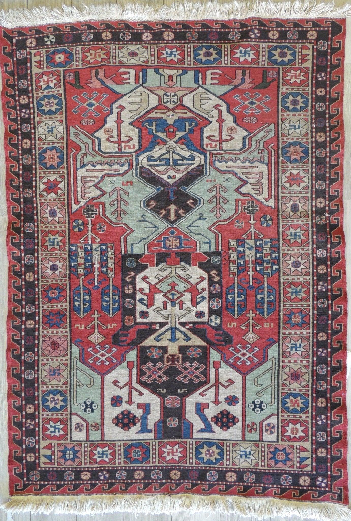 Exquisite Vintage Hand Knotted Soumak Area Rug 6x4 Ft