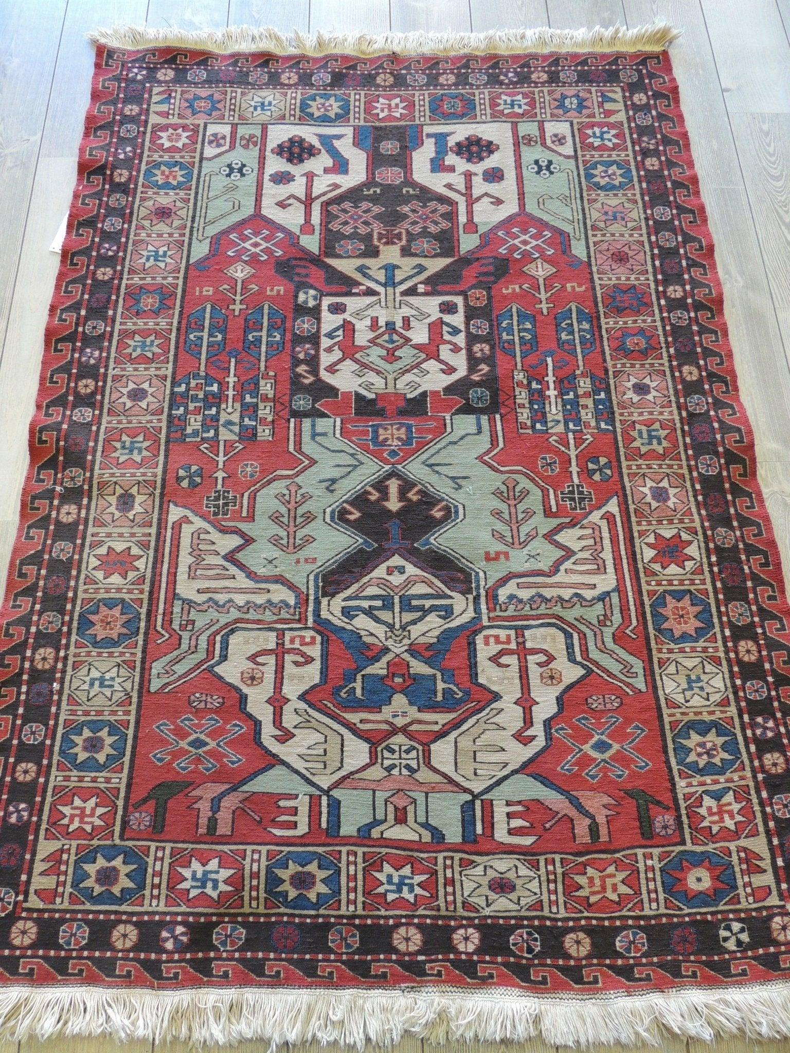 Exquisite Vintage Hand Knotted Soumak Area Rug 6x4 Ft