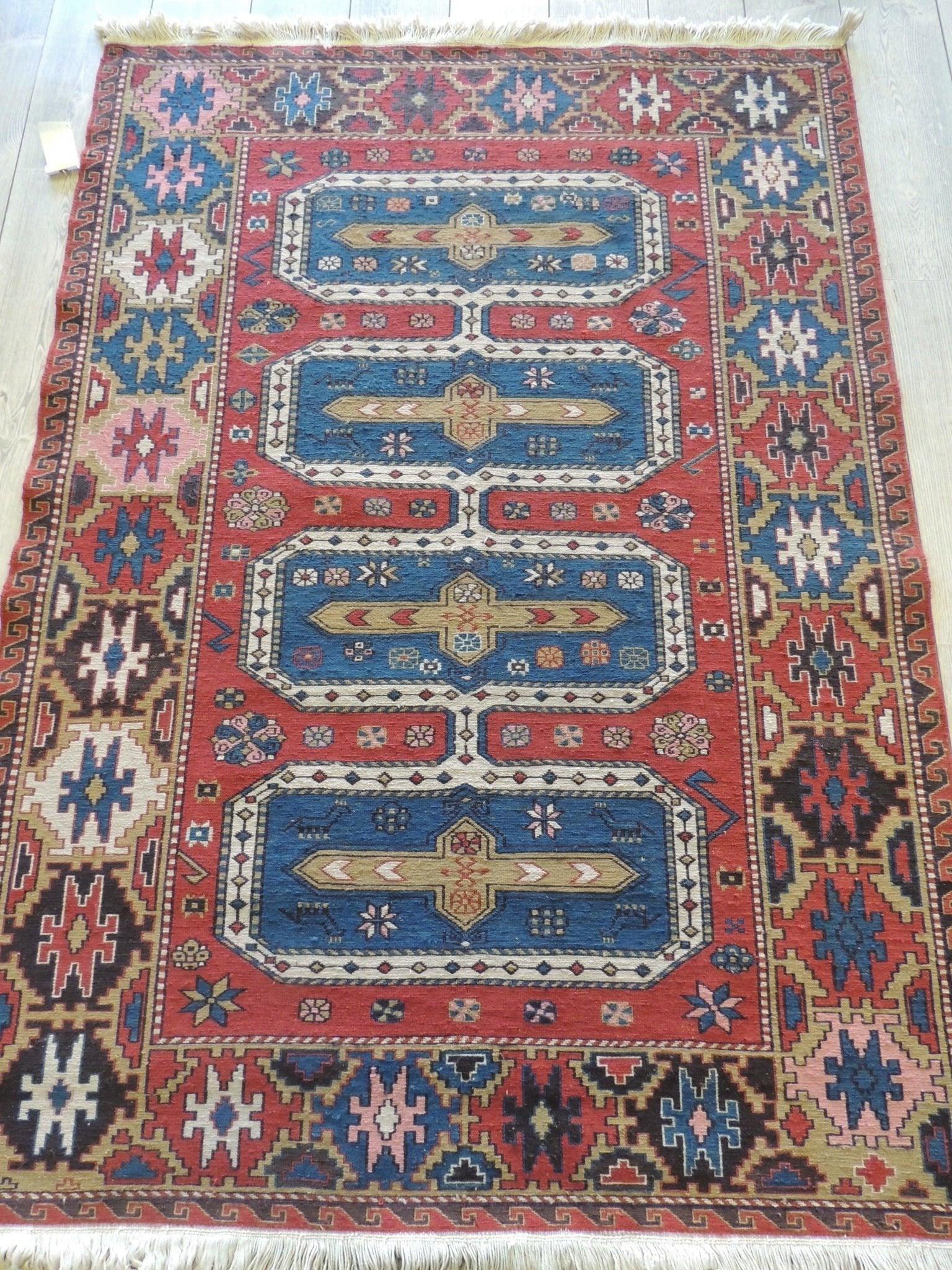 Exquisite Vintage Hand Knotted Soumak Area Rug 6x4 Ft