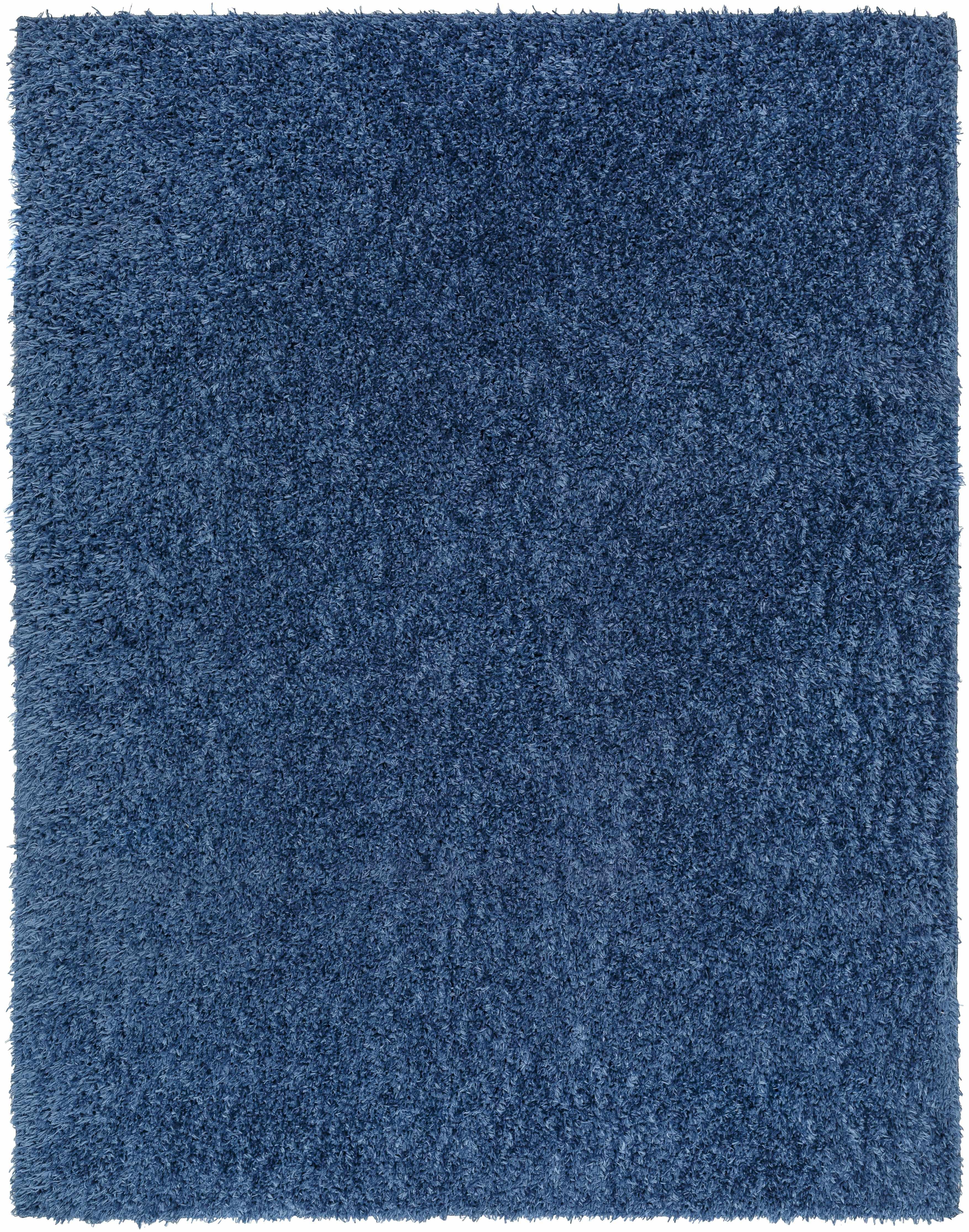 Faina Solid Dark Blue Shag Rug Washable