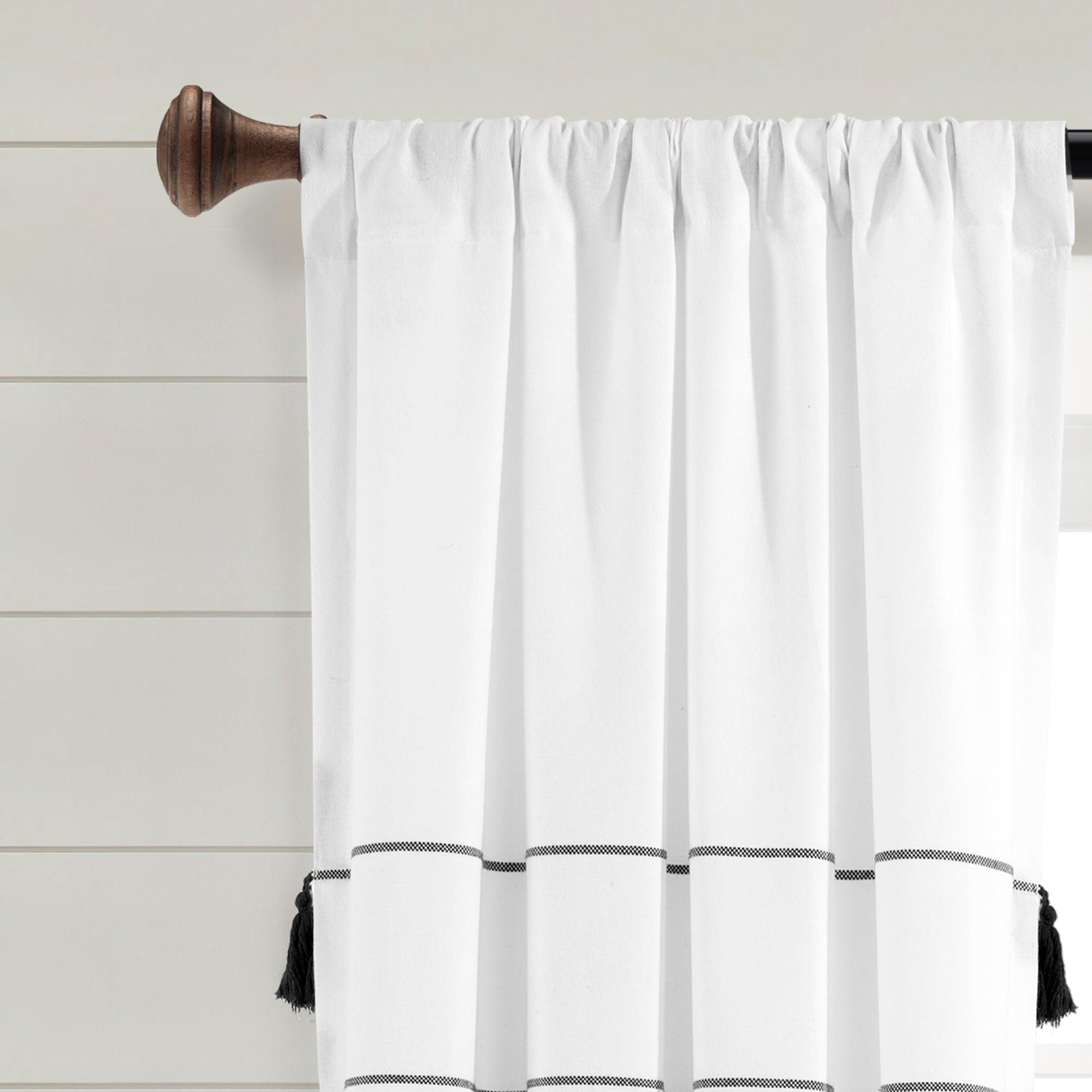 Farmhouse Boho Stripe Woven Tassel Yarn Dyed Recycled Cotton Window Curtain Panel Set