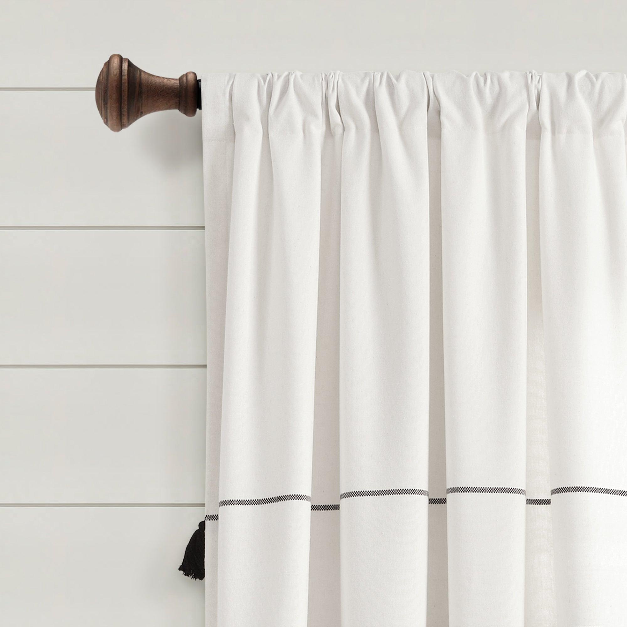 Farmhouse Boho Stripe Woven Tassel Yarn Dyed Recycled Cotton Window Curtain Panel Set