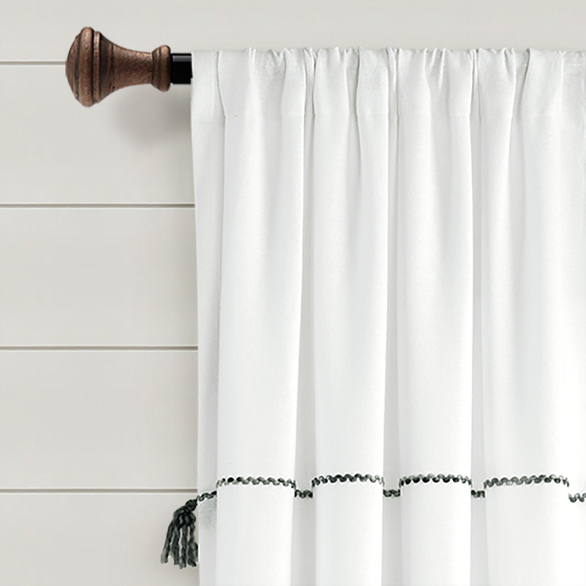 Farmhouse Boho Stripe Woven Tassel Yarn Dyed Recycled Cotton Window Curtain Panel Set