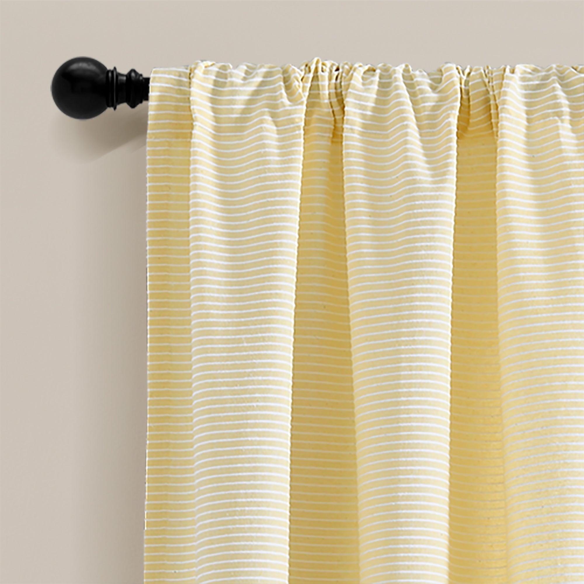 Farmhouse Button Stripe Yarn Dyed Woven Cotton Window Curtain Panel Set