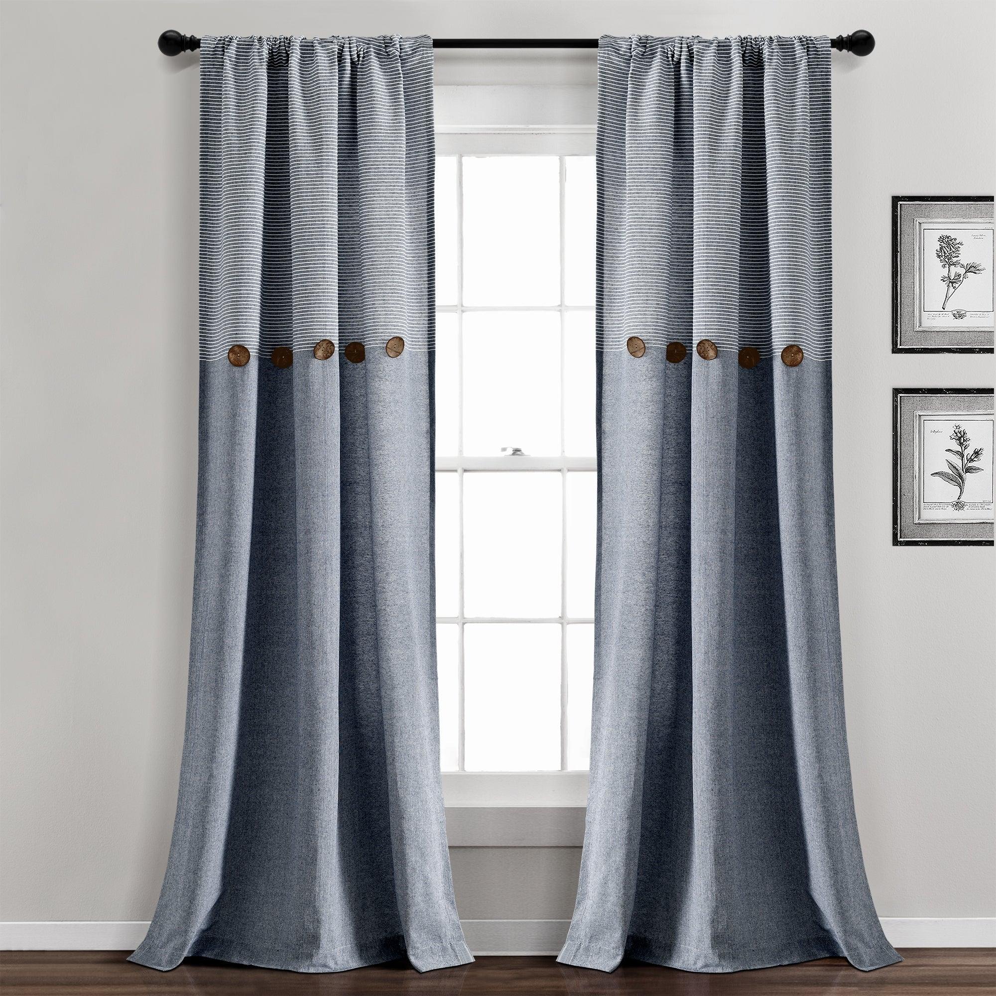 Farmhouse Button Stripe Yarn Dyed Woven Cotton Window Curtain Panel Set