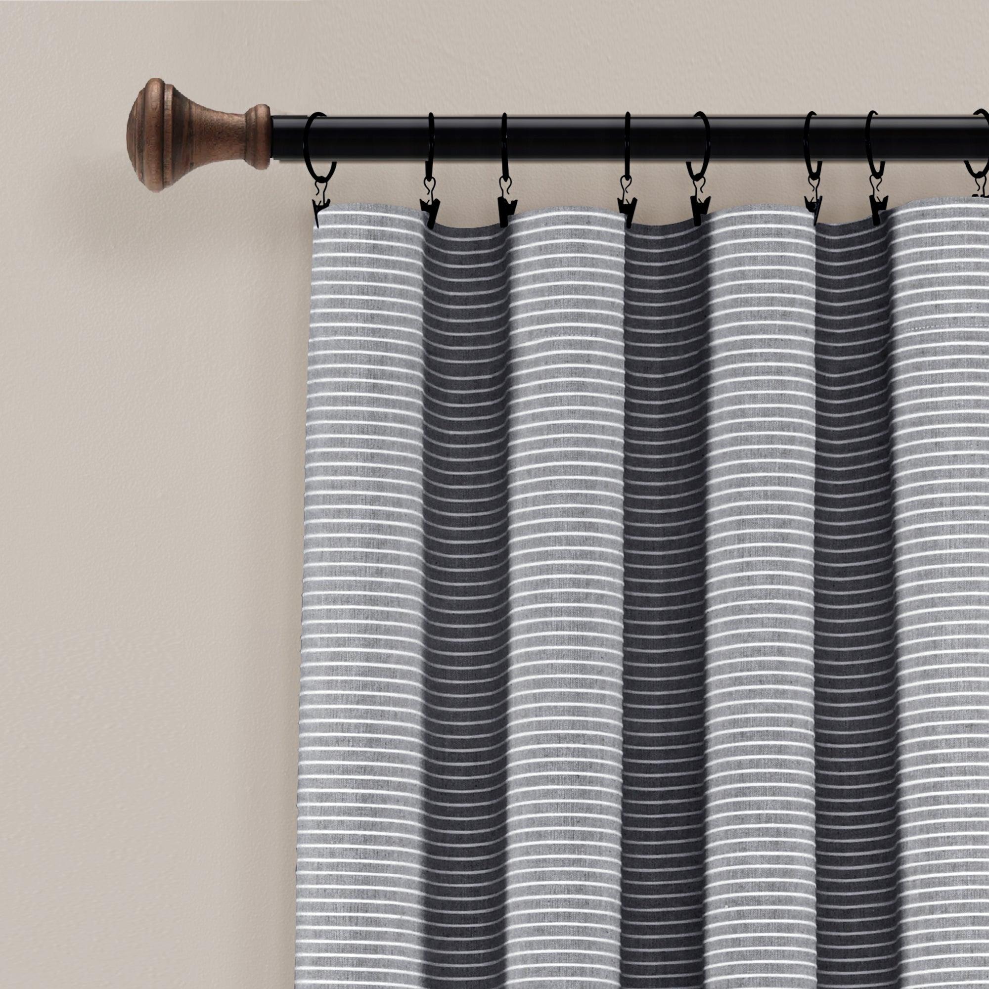 Farmhouse Button Stripe Yarn Dyed Woven Cotton Window Curtain Panel Set