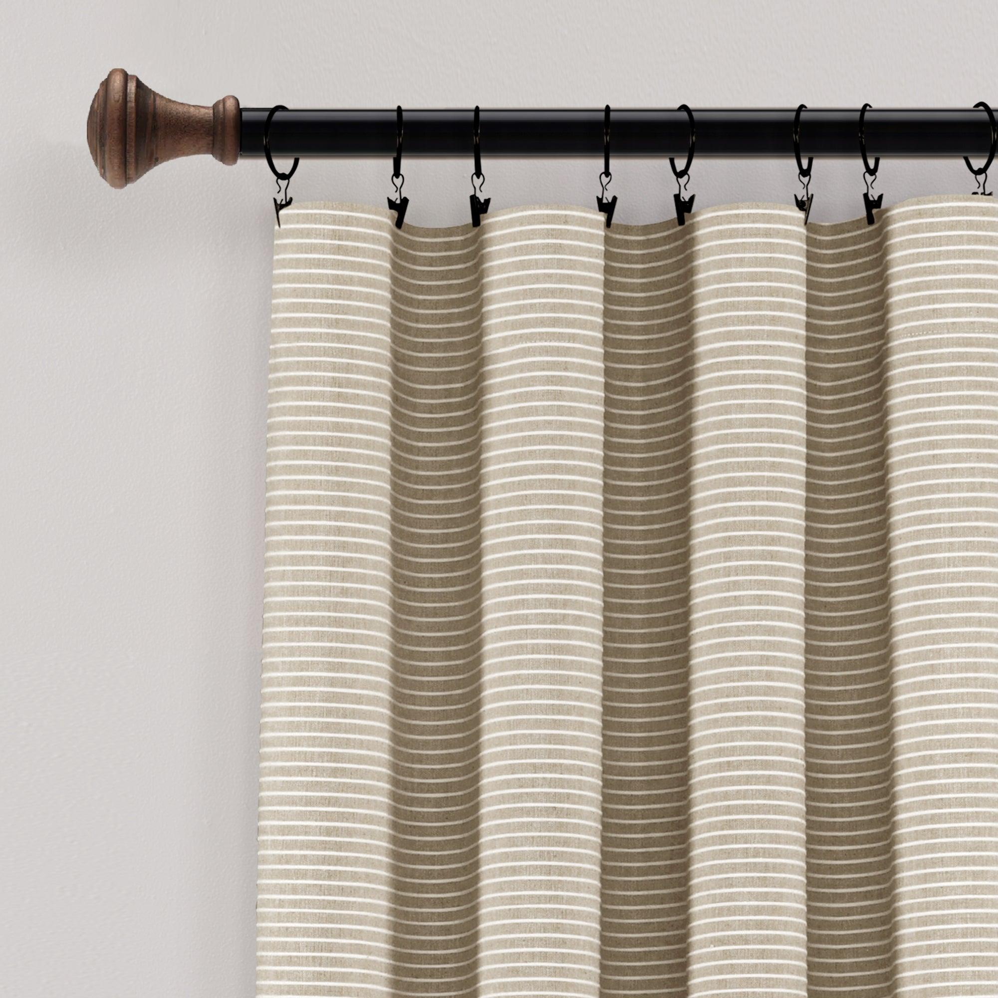 Farmhouse Button Stripe Yarn Dyed Woven Cotton Window Curtain Panel Set